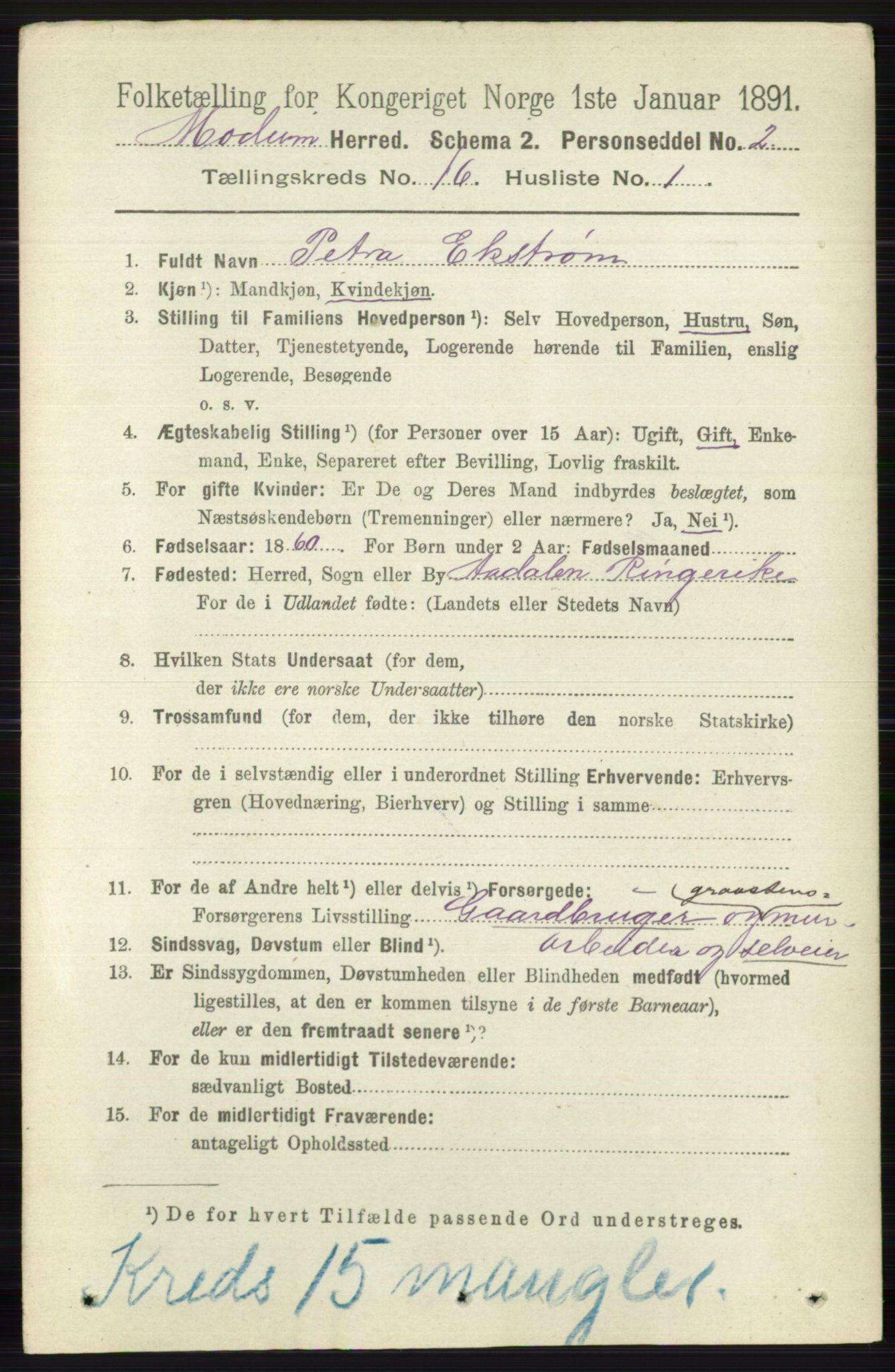 RA, 1891 census for 0623 Modum, 1891, p. 6187