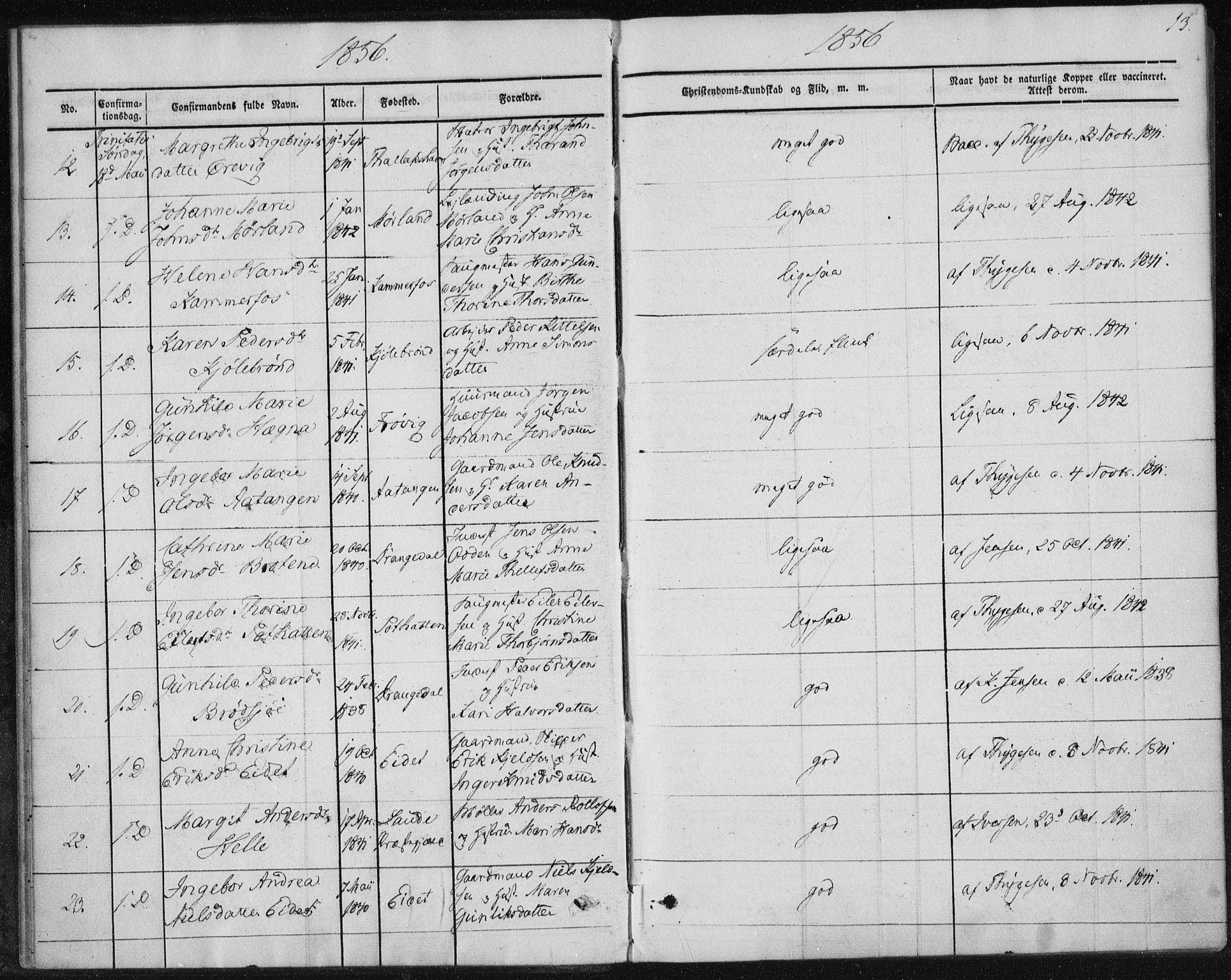 Sannidal kirkebøker, AV/SAKO-A-296/F/Fa/L0009: Parish register (official) no. 9, 1855-1873, p. 13