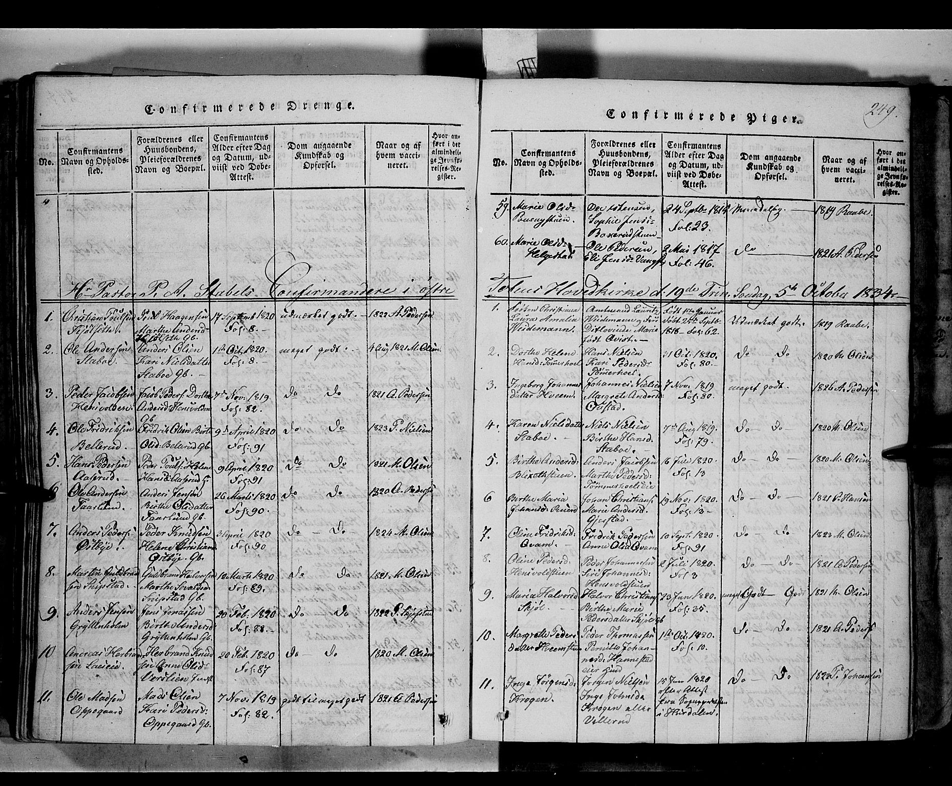 Østre Toten prestekontor, SAH/PREST-104/H/Ha/Haa/L0001: Parish register (official) no. 1, 1828-1839, p. 249