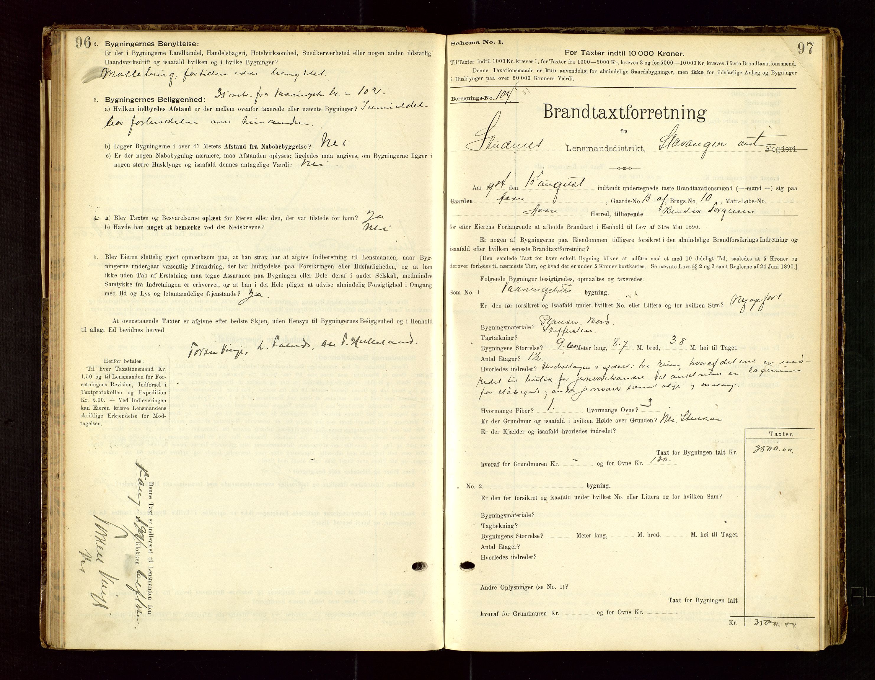 Skudenes lensmannskontor, SAST/A-100444/Gob/L0001: "Brandtaxationsprotokoll", 1895-1924, p. 96-97