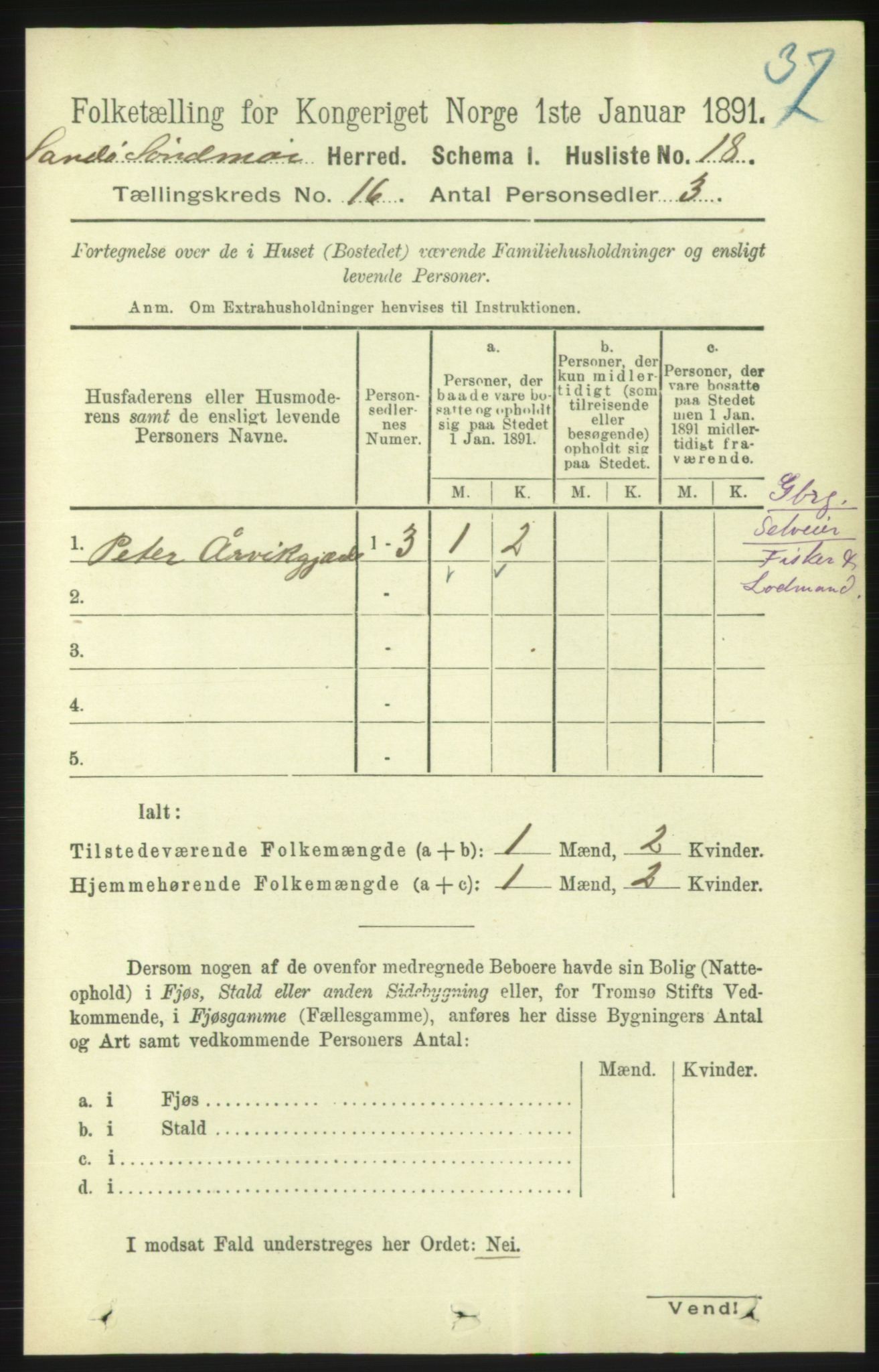 RA, 1891 census for 1514 Sande, 1891, p. 3157