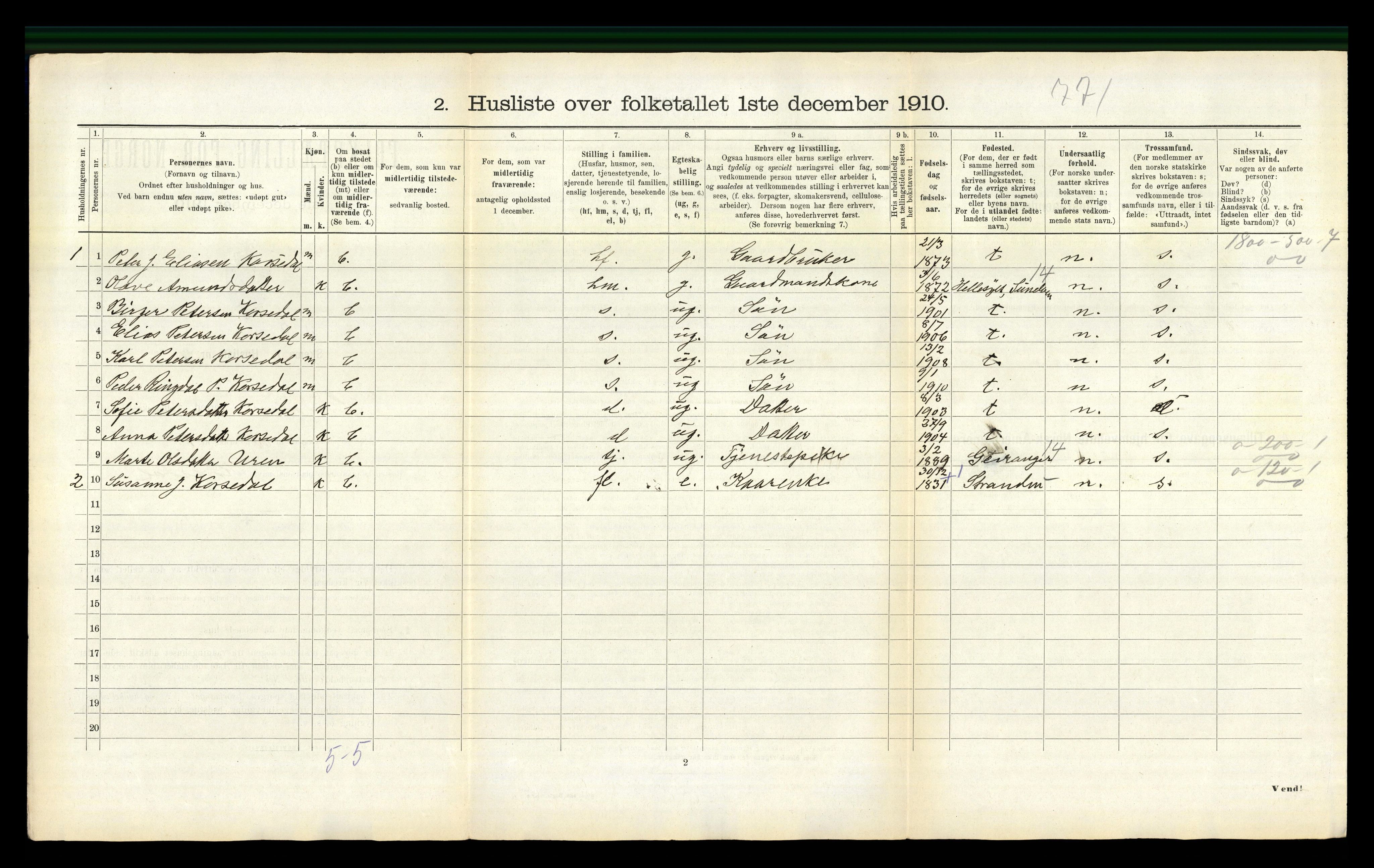 RA, 1910 census for Stordal, 1910, p. 299