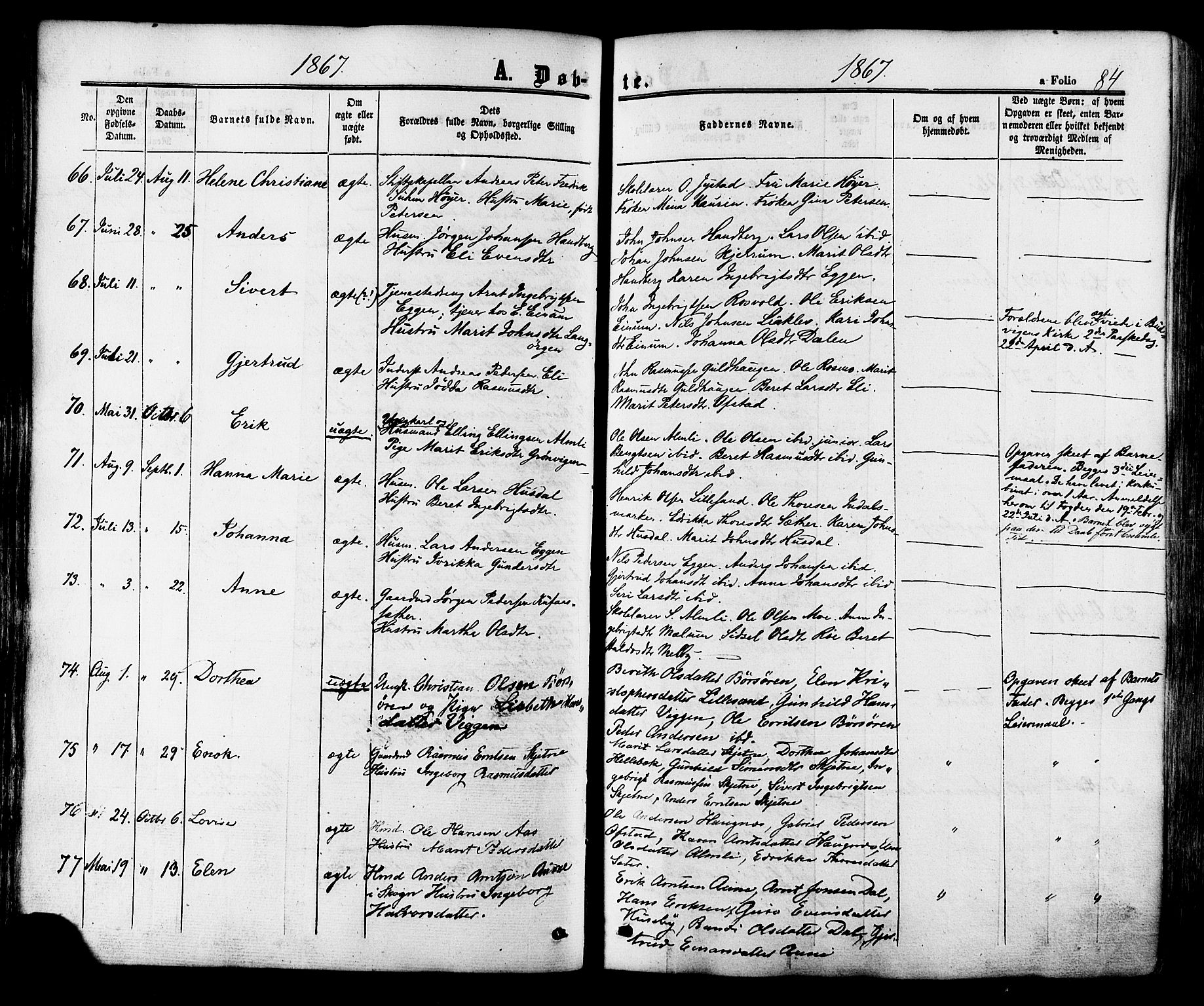 Ministerialprotokoller, klokkerbøker og fødselsregistre - Sør-Trøndelag, SAT/A-1456/665/L0772: Parish register (official) no. 665A07, 1856-1878, p. 84