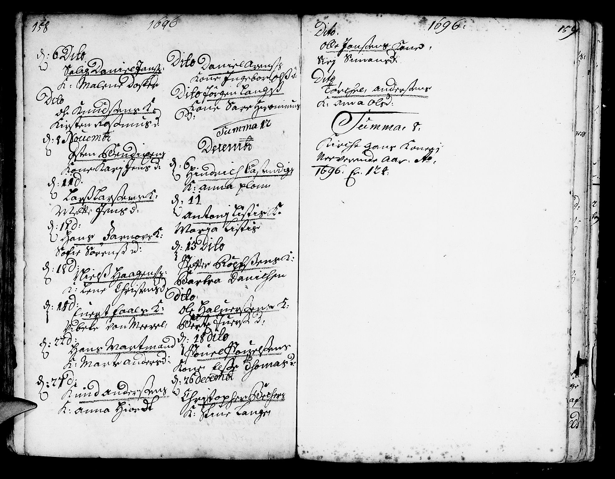 Korskirken sokneprestembete, AV/SAB-A-76101/H/Haa/L0002: Parish register (official) no. A 2, 1688-1697, p. 158-159