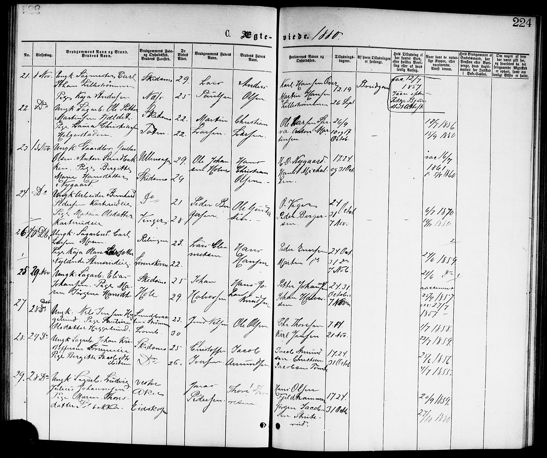 Skedsmo prestekontor Kirkebøker, AV/SAO-A-10033a/G/Ga/L0003: Parish register (copy) no. I 3, 1873-1882, p. 224