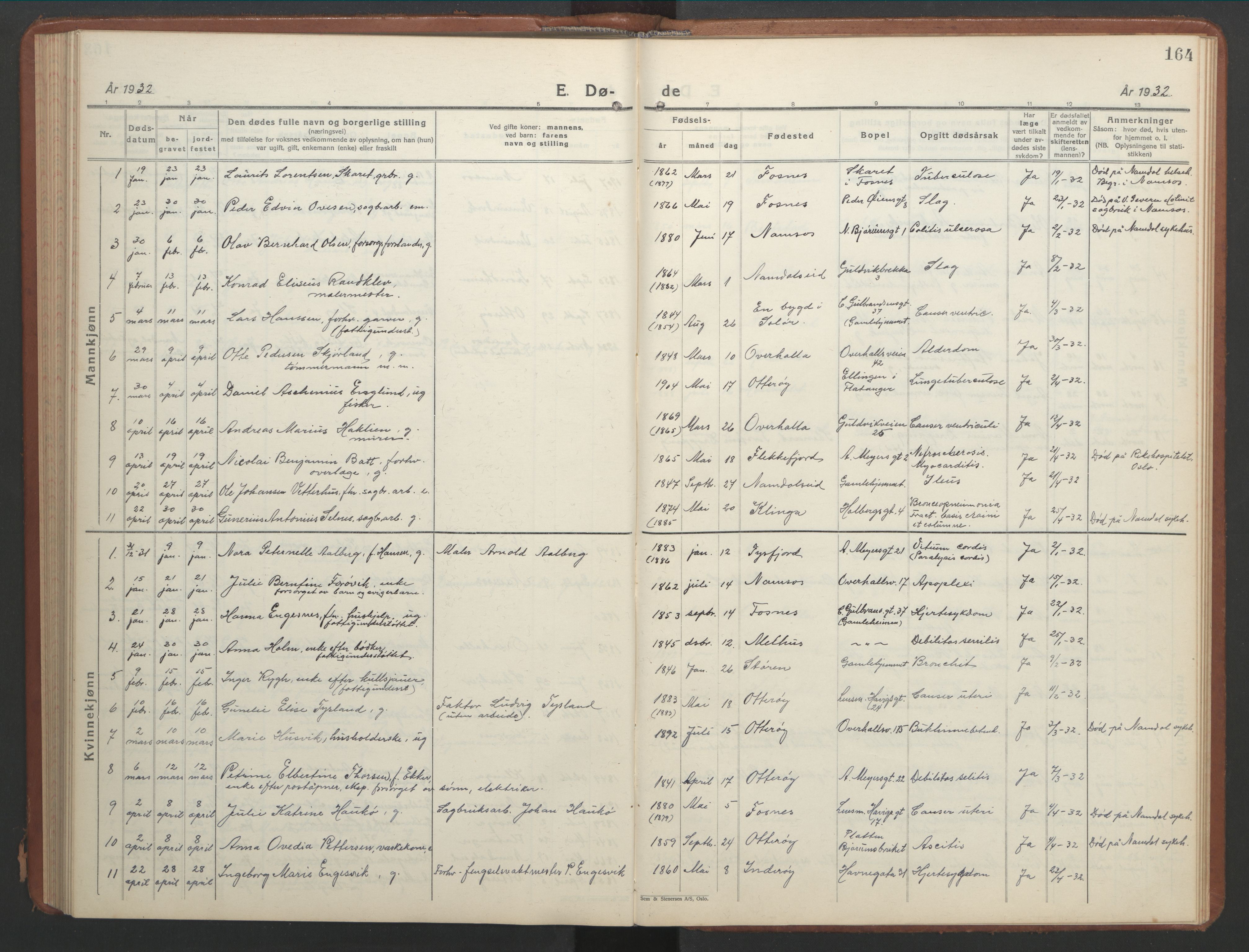Ministerialprotokoller, klokkerbøker og fødselsregistre - Nord-Trøndelag, SAT/A-1458/768/L0583: Parish register (copy) no. 768C01, 1928-1953, p. 164