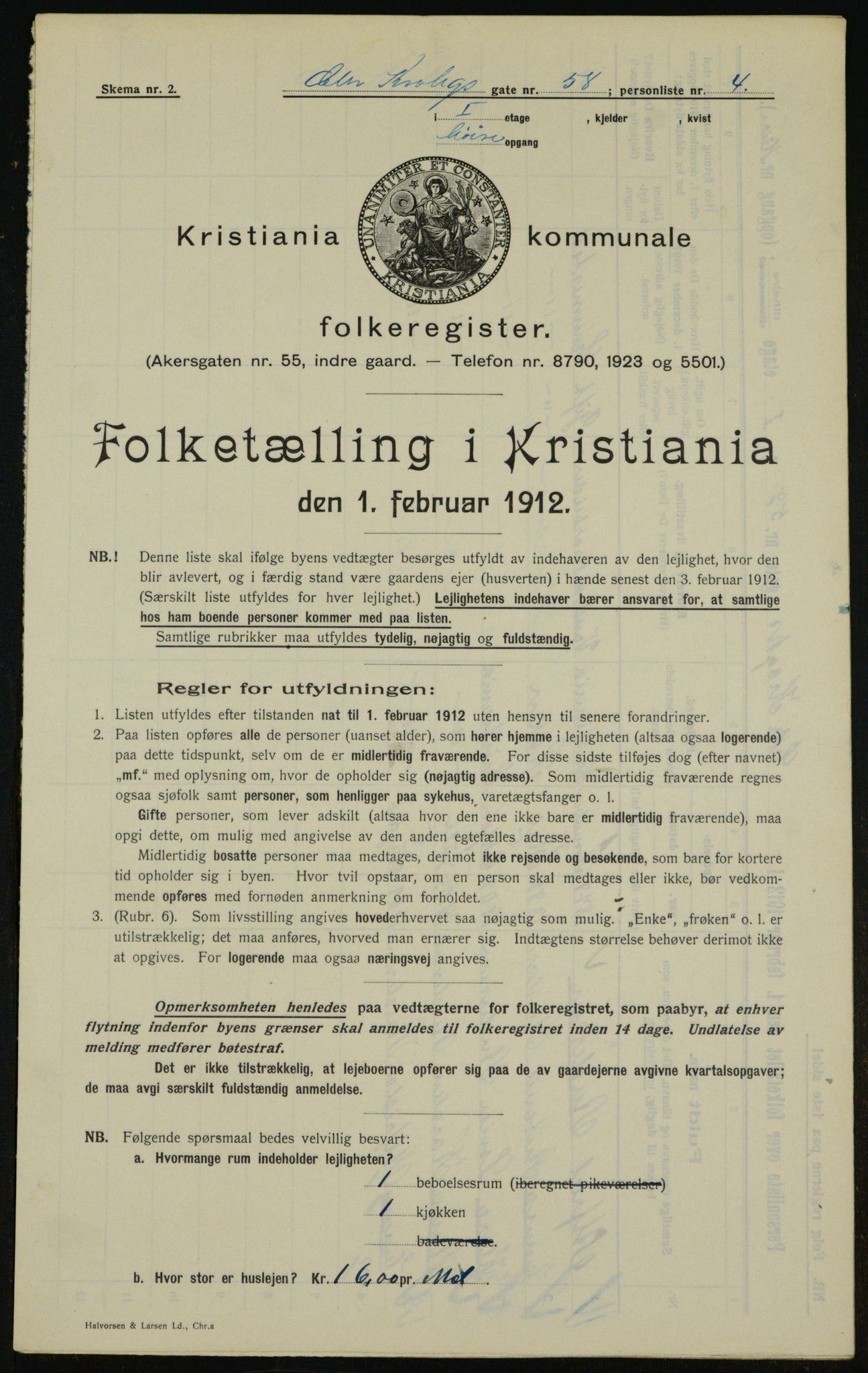 OBA, Municipal Census 1912 for Kristiania, 1912, p. 12215