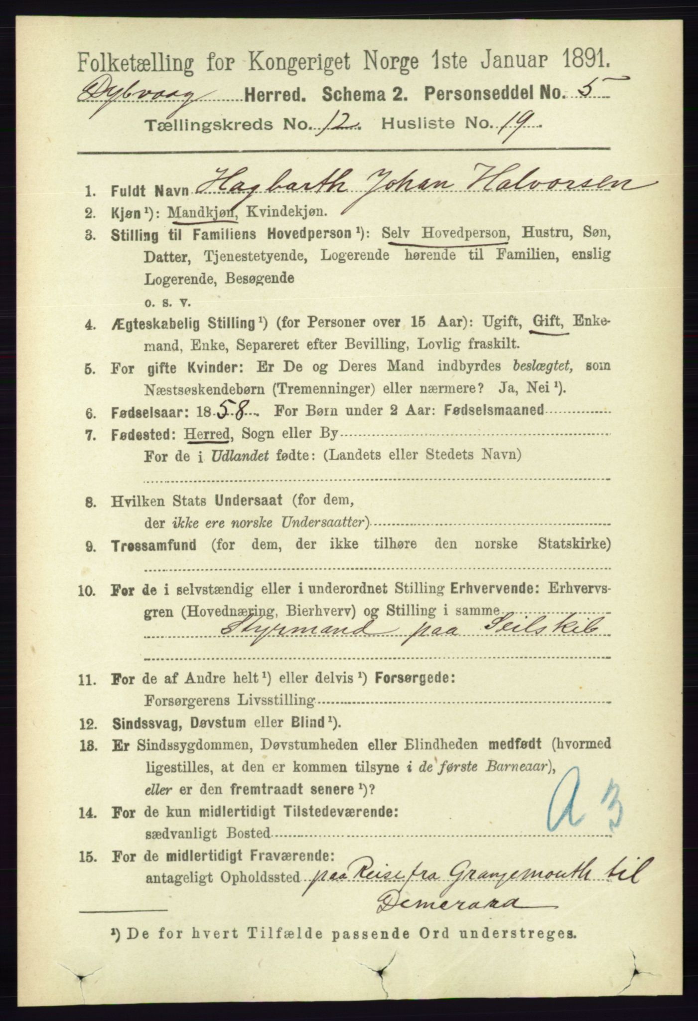 RA, 1891 census for 0915 Dypvåg, 1891, p. 4850