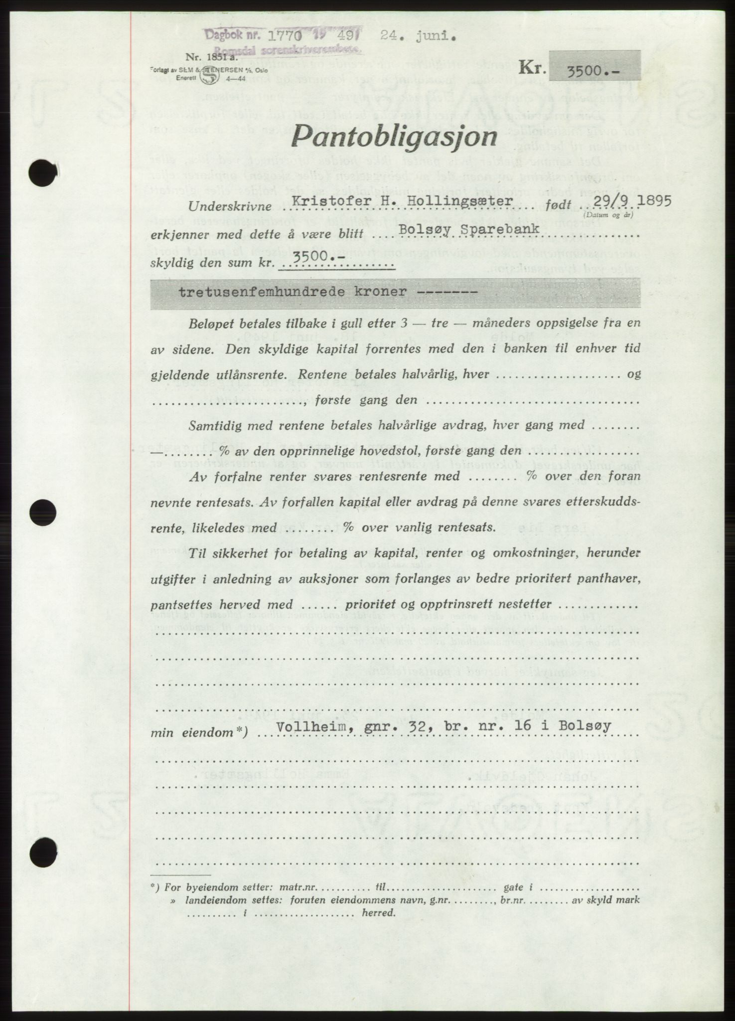 Romsdal sorenskriveri, AV/SAT-A-4149/1/2/2C: Mortgage book no. B4, 1948-1949, Diary no: : 1770/1949