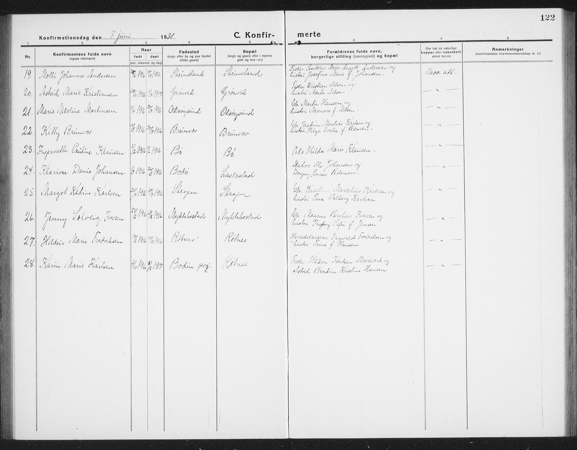 Ministerialprotokoller, klokkerbøker og fødselsregistre - Nordland, AV/SAT-A-1459/855/L0817: Parish register (copy) no. 855C06, 1917-1934, p. 122