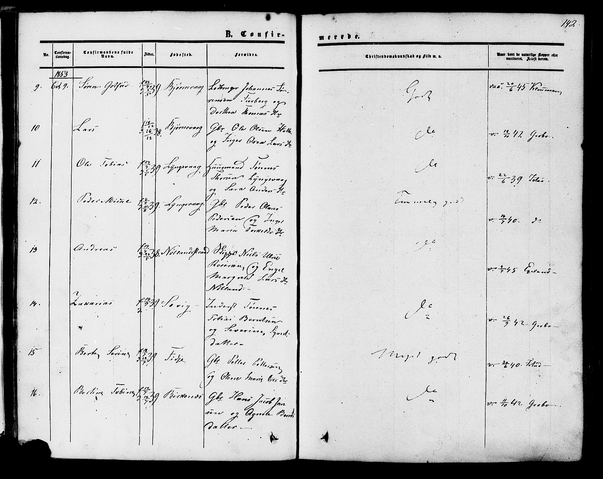 Herad sokneprestkontor, SAK/1111-0018/F/Fa/Fab/L0004: Parish register (official) no. A 4, 1853-1885, p. 142