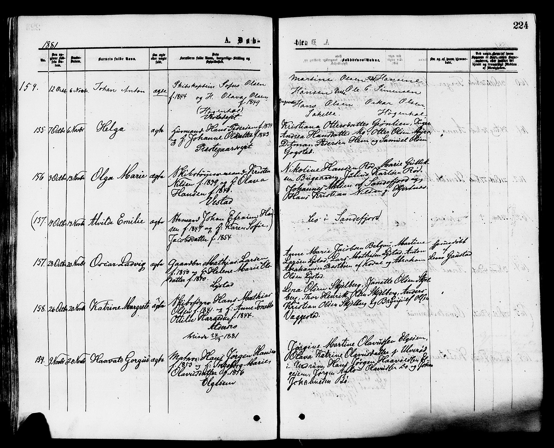 Sandar kirkebøker, SAKO/A-243/F/Fa/L0010: Parish register (official) no. 10, 1872-1882, p. 224