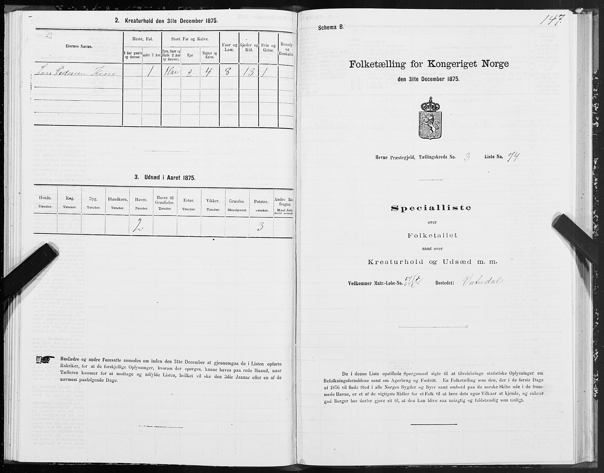 SAT, 1875 census for 1612P Hemne, 1875, p. 2147