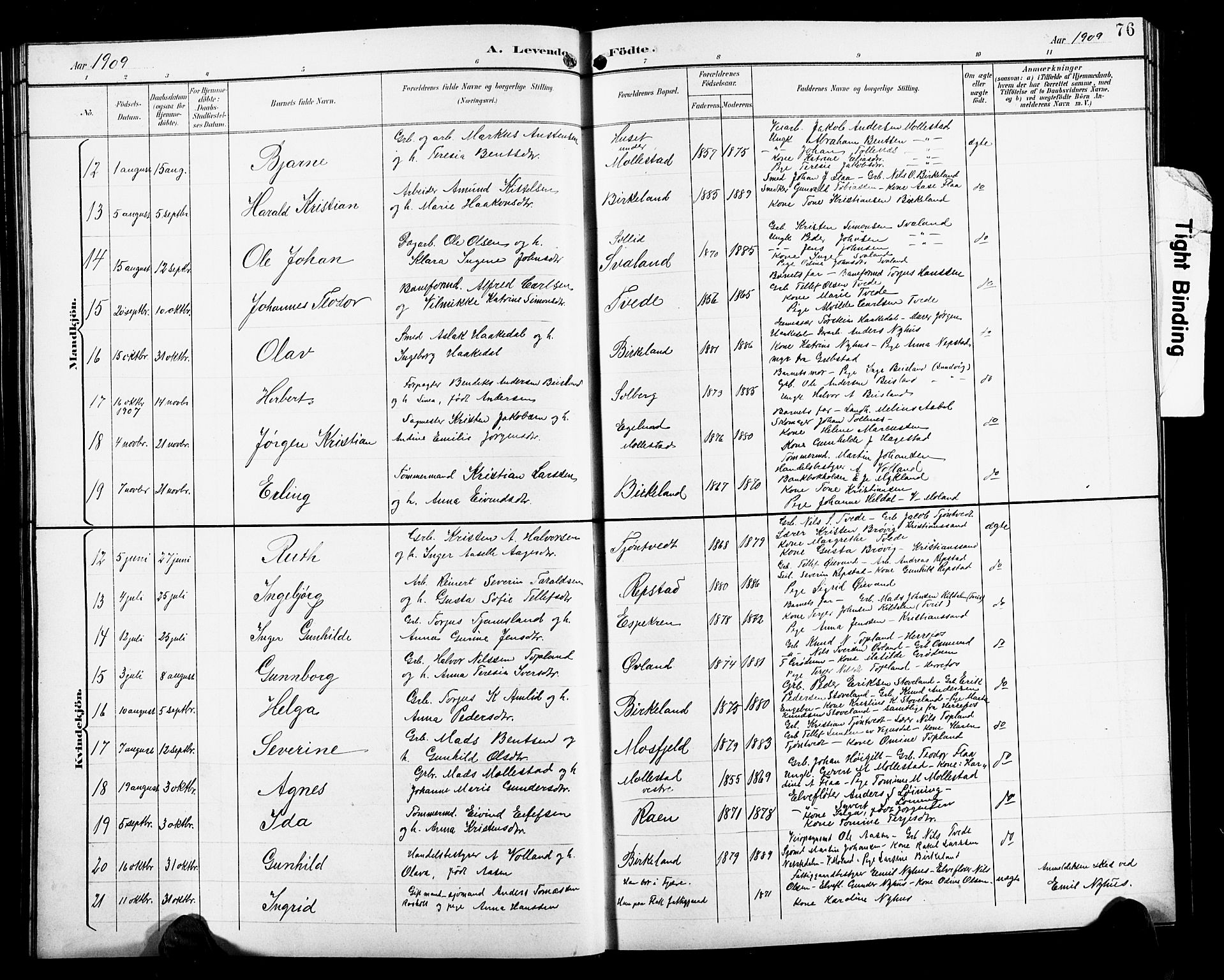 Birkenes sokneprestkontor, SAK/1111-0004/F/Fb/L0004: Parish register (copy) no. B 4, 1893-1930, p. 76