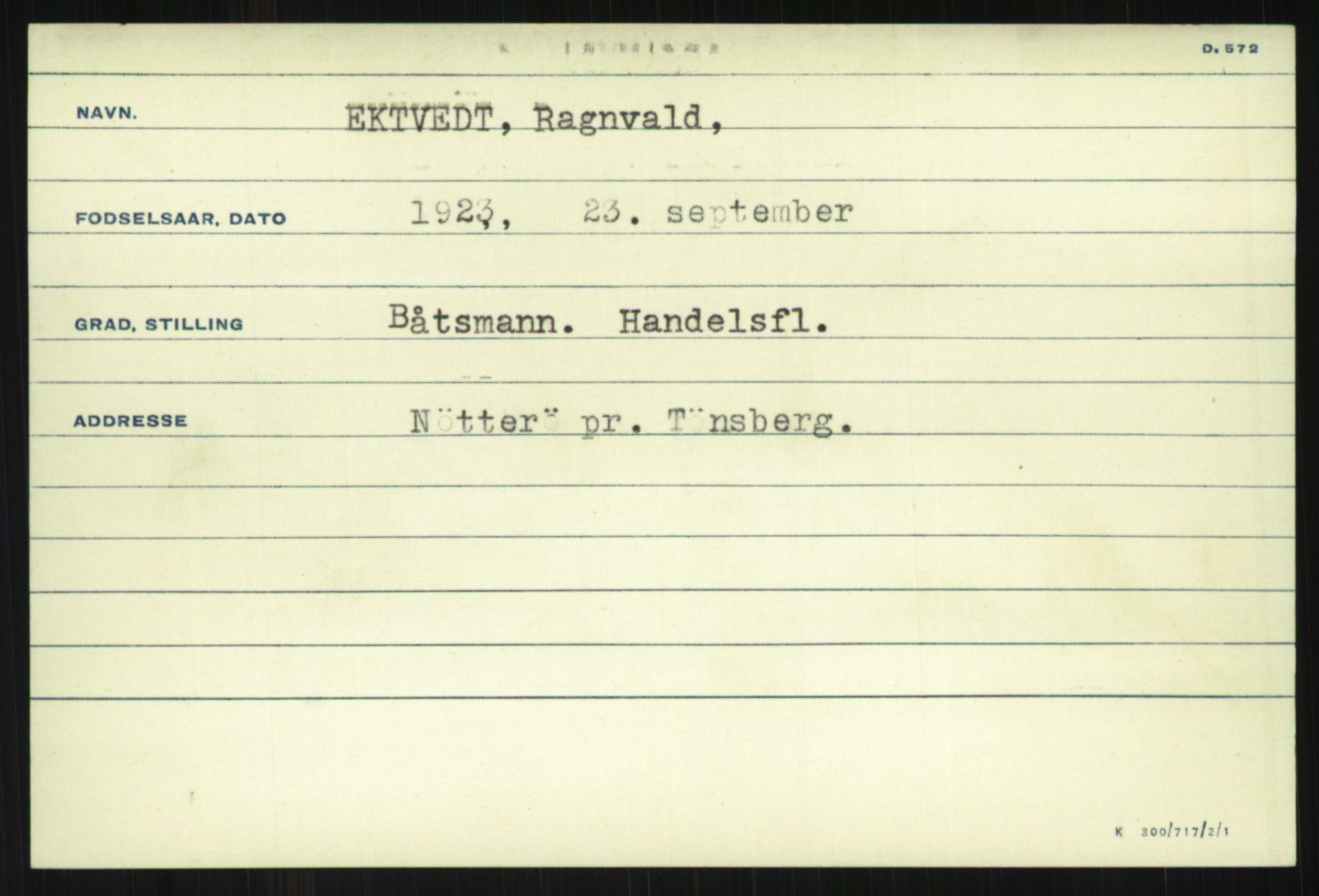 Direktoratet for sjømenn, AV/RA-S-3545/G/Gi/L0005: Alfabetisk ordnet kartotek over krigsdekorasjoner tildelt nordmenn under krigen, Ekeberg - Hendriksen, 1940-1945, p. 21