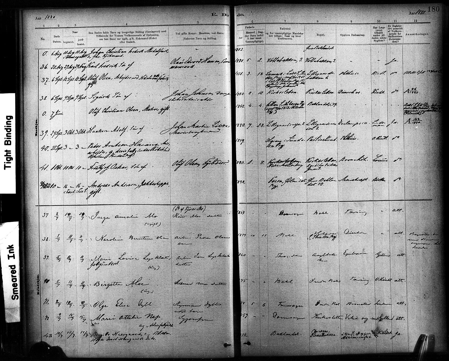 Ministerialprotokoller, klokkerbøker og fødselsregistre - Sør-Trøndelag, AV/SAT-A-1456/604/L0189: Parish register (official) no. 604A10, 1878-1892, p. 180