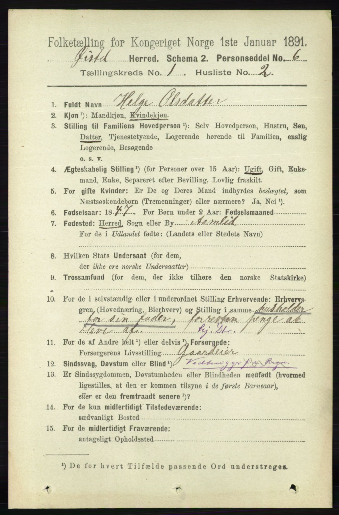 RA, 1891 census for 0920 Øyestad, 1891, p. 79