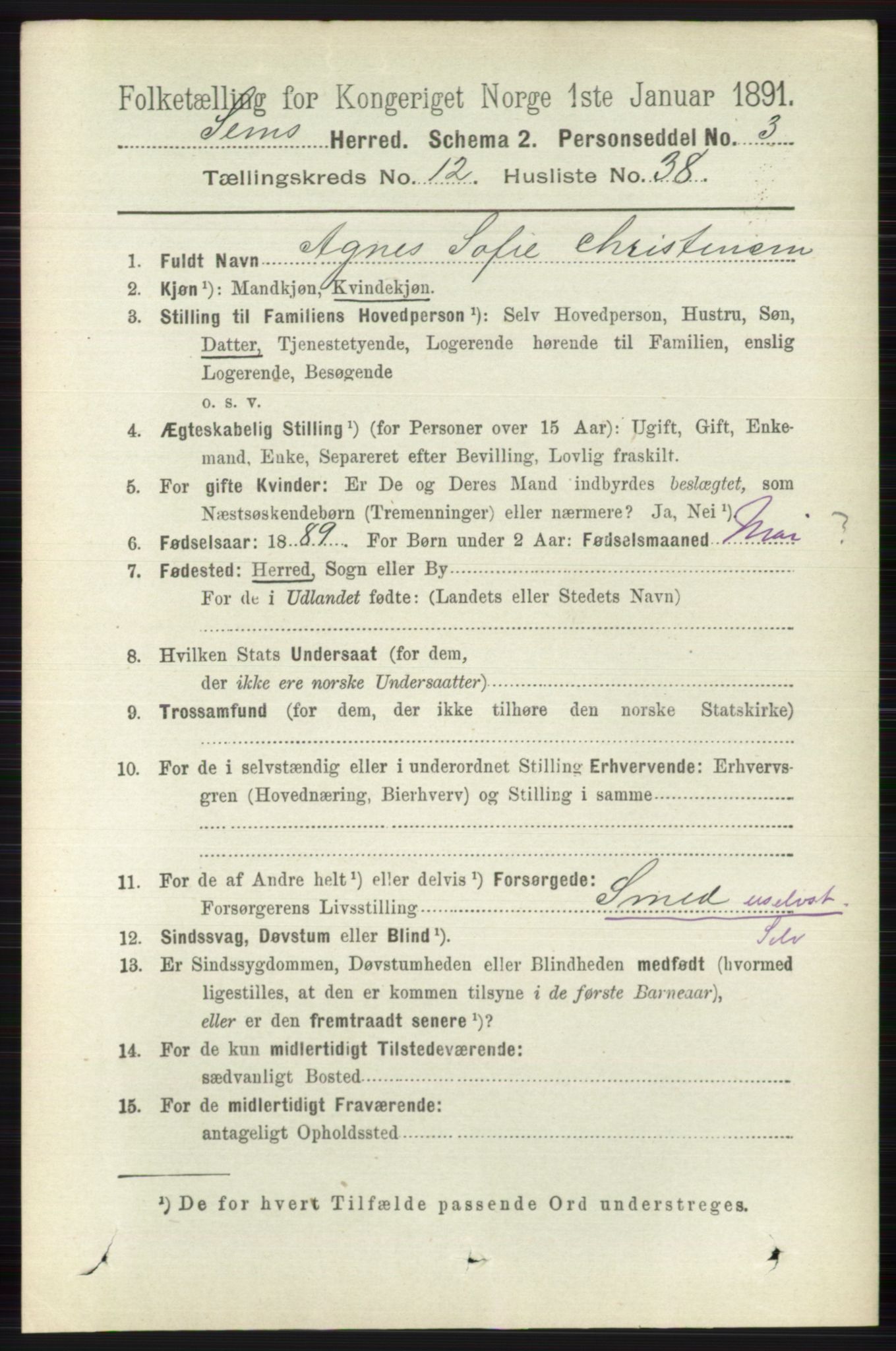 RA, 1891 census for 0721 Sem, 1891, p. 6032