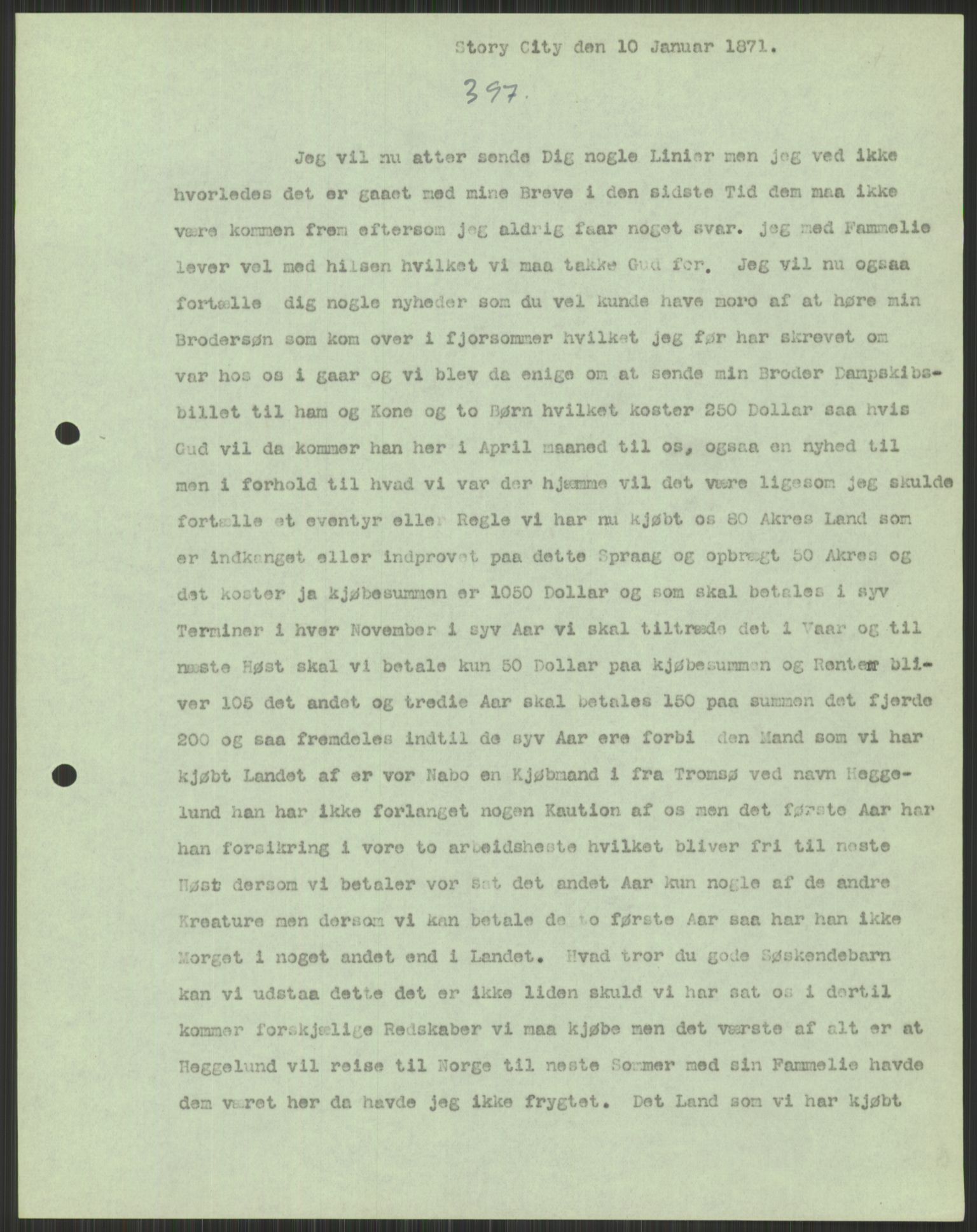 Samlinger til kildeutgivelse, Amerikabrevene, AV/RA-EA-4057/F/L0037: Arne Odd Johnsens amerikabrevsamling I, 1855-1900, p. 889