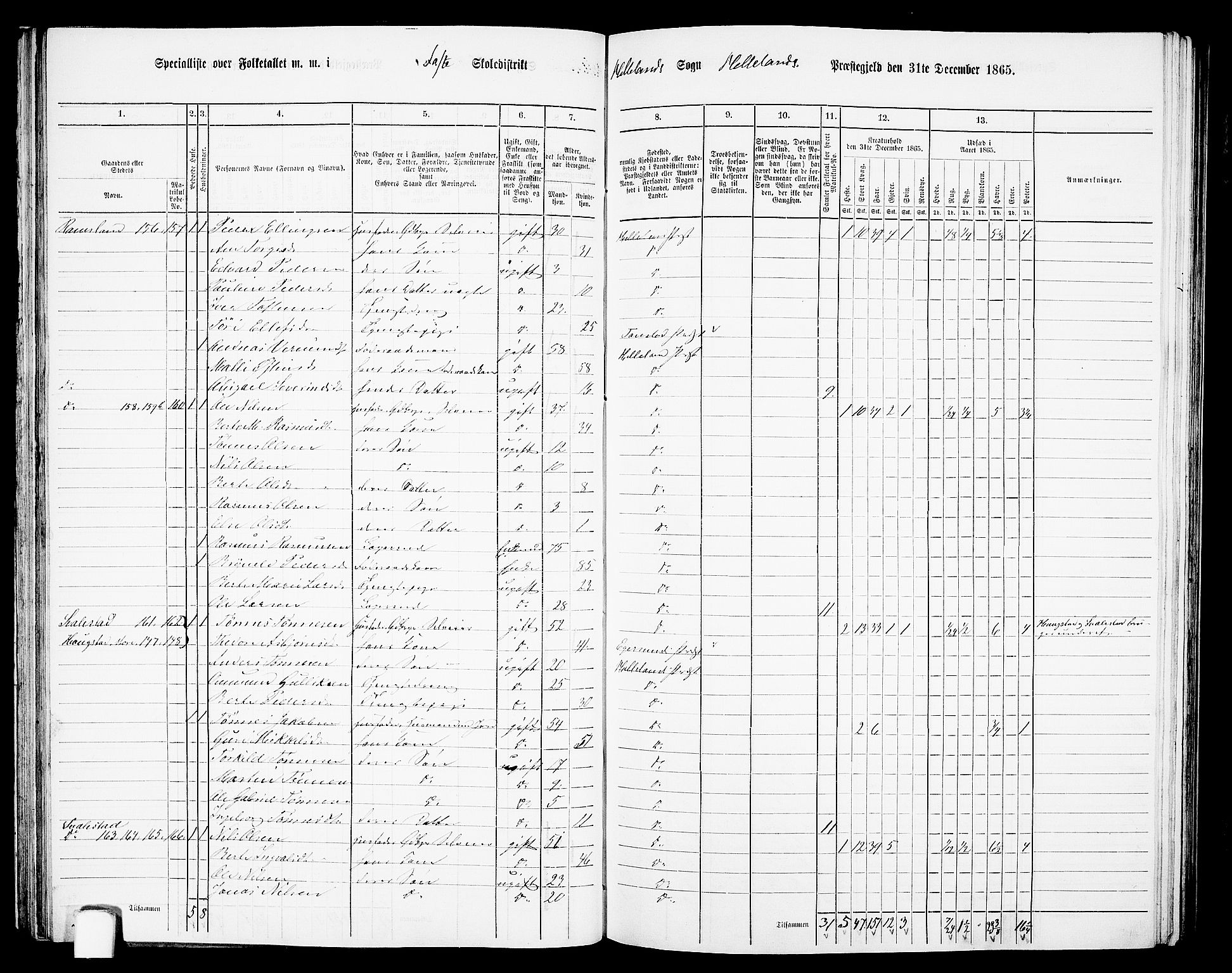 RA, 1865 census for Helleland, 1865, p. 46