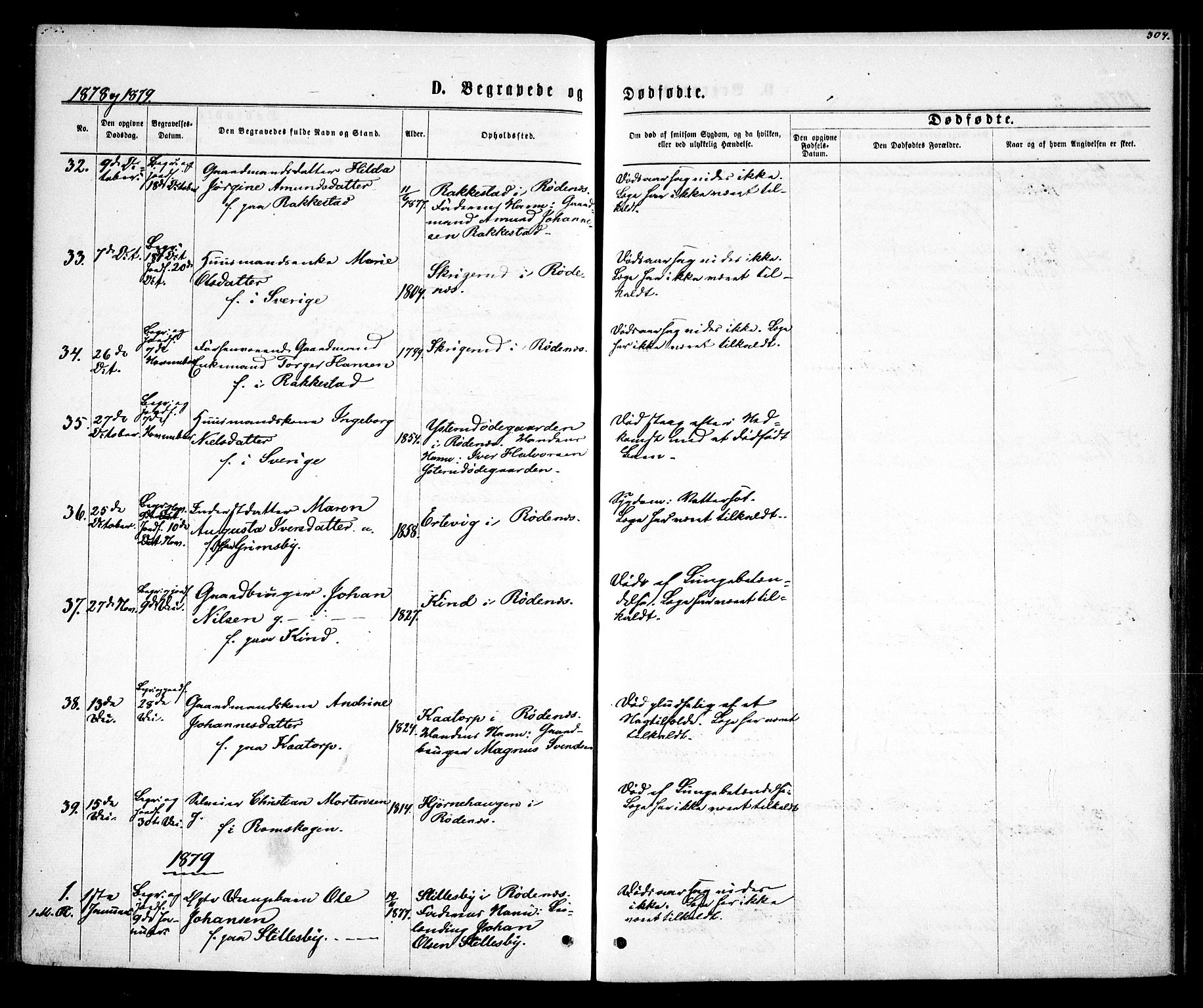 Rødenes prestekontor Kirkebøker, AV/SAO-A-2005/F/Fa/L0008: Parish register (official) no. I 8, 1869-1879, p. 304