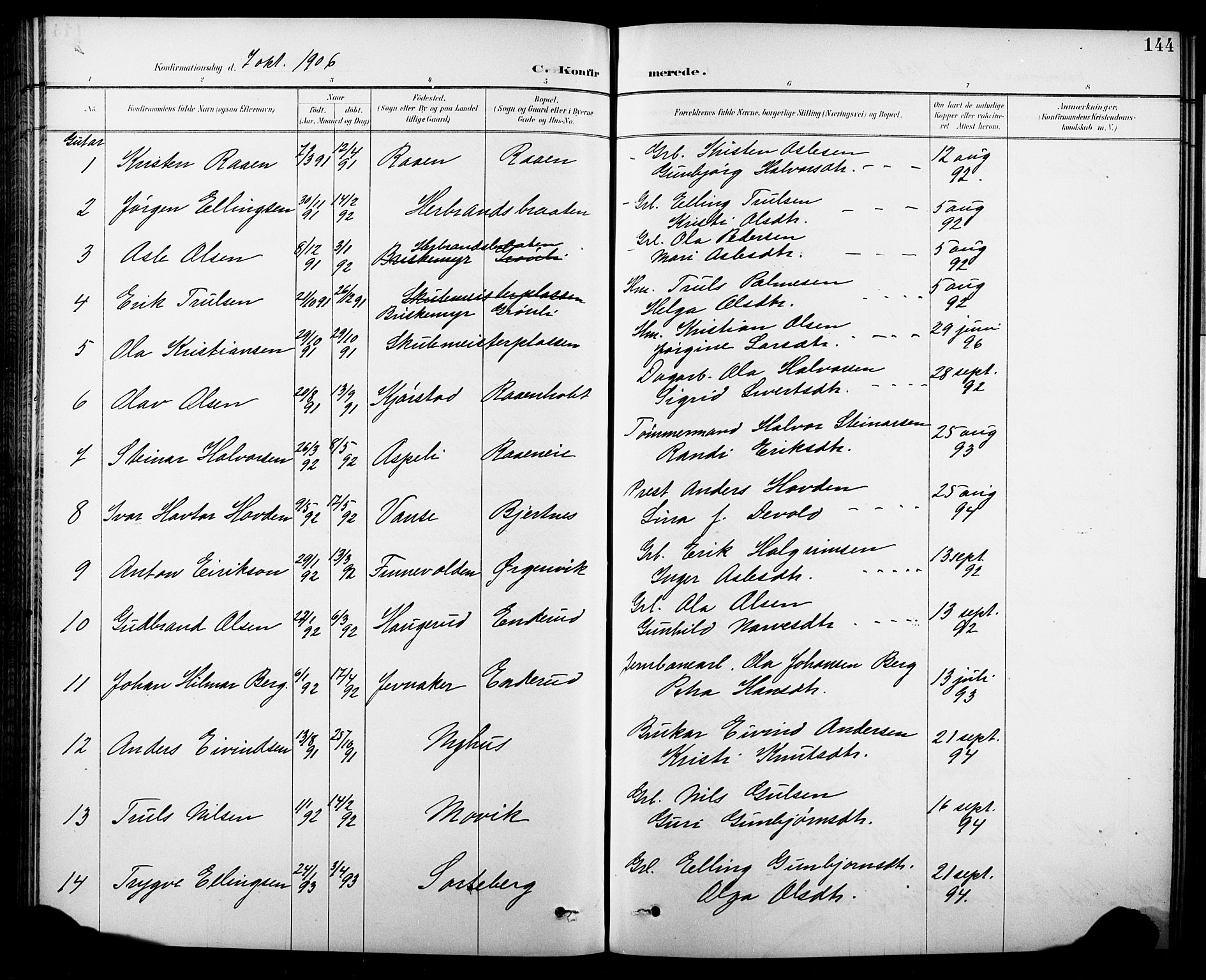 Krødsherad kirkebøker, SAKO/A-19/G/Ga/L0002: Parish register (copy) no. 2, 1894-1918, p. 144