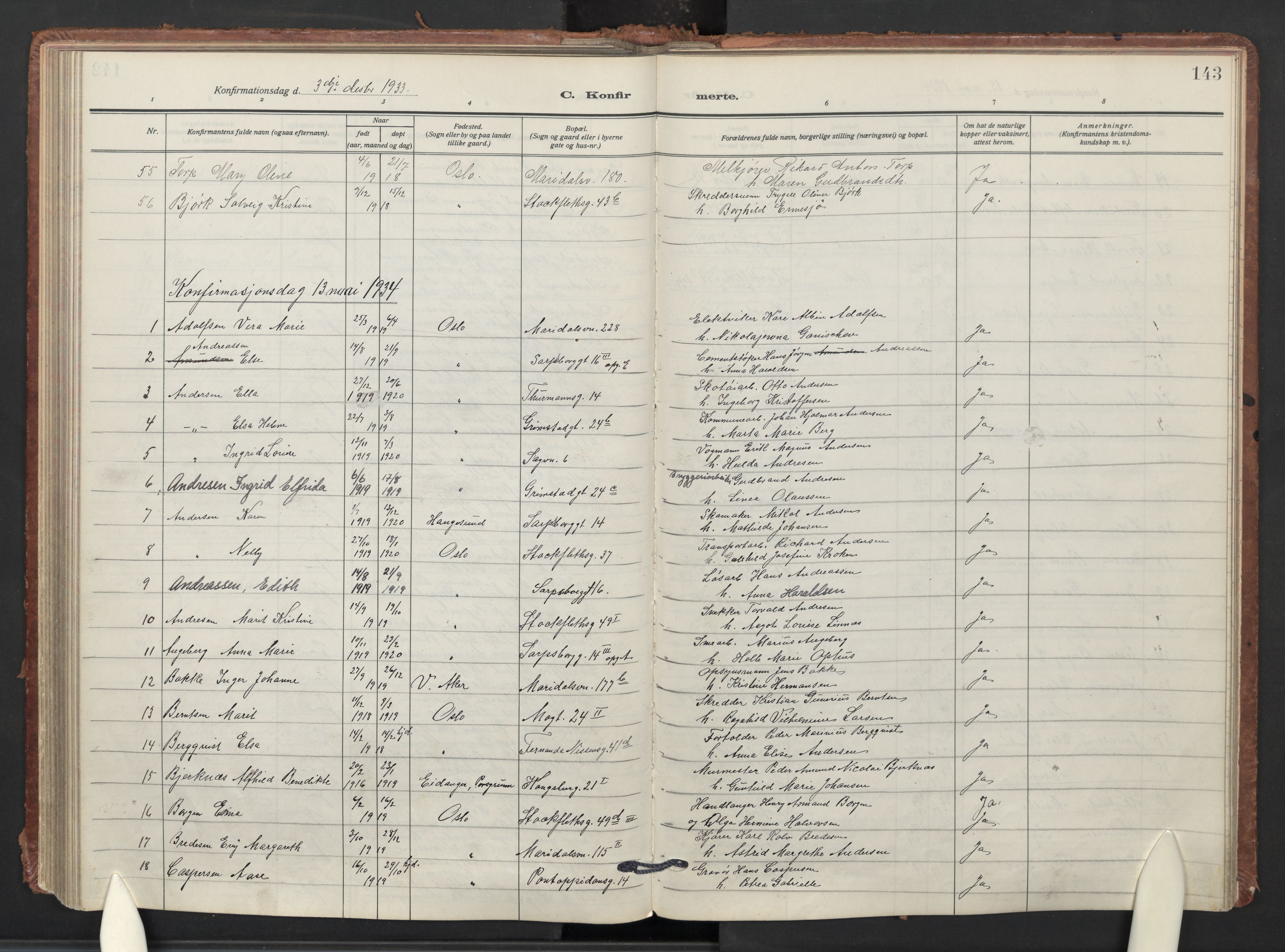 Sagene prestekontor Kirkebøker, AV/SAO-A-10796/F/L0014: Parish register (official) no. 14, 1926-1938, p. 143