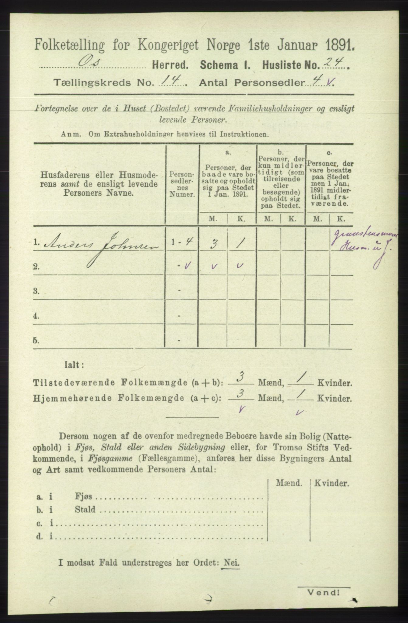 RA, 1891 census for 1243 Os, 1891, p. 3081