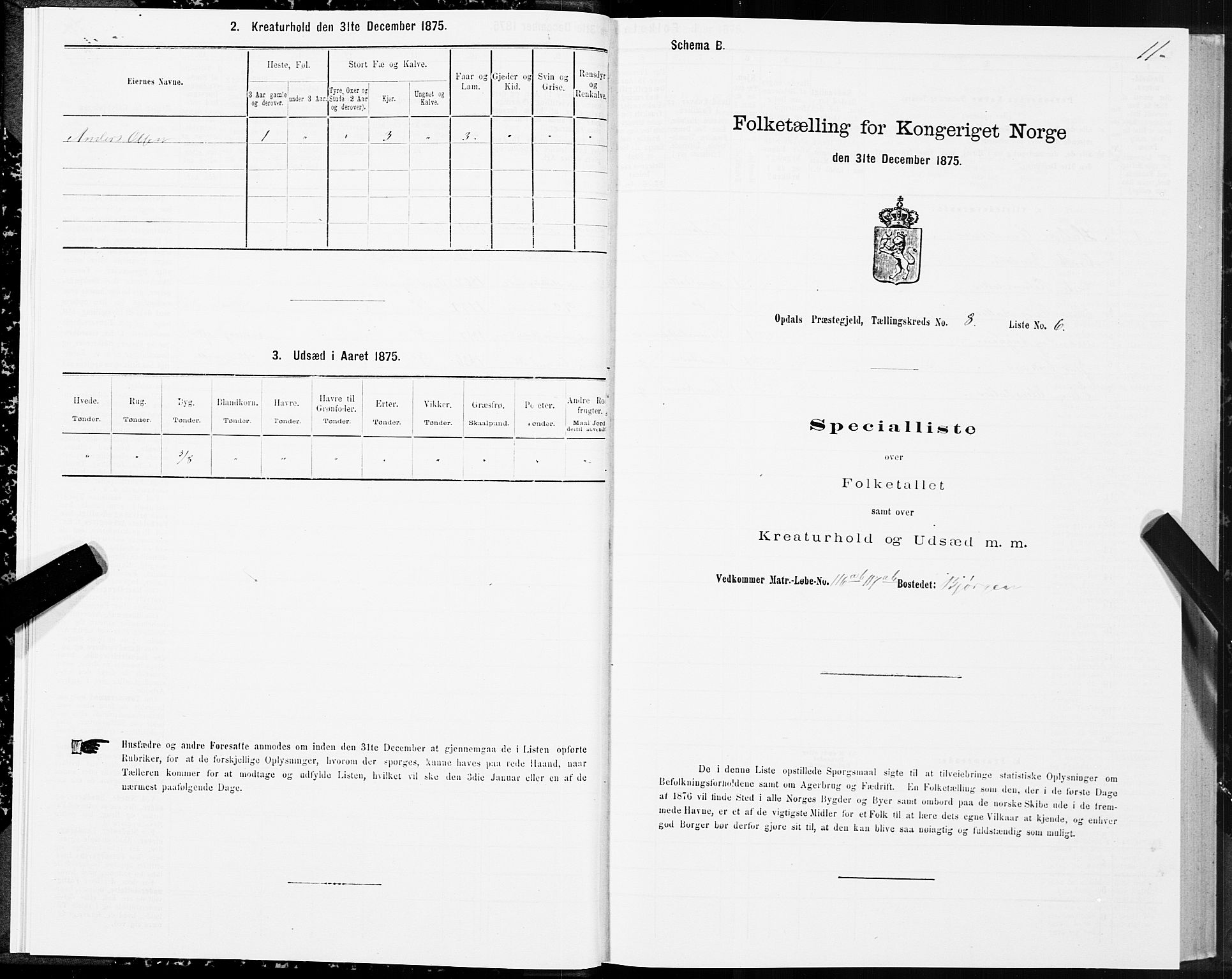 SAT, 1875 census for 1634P Oppdal, 1875, p. 5011