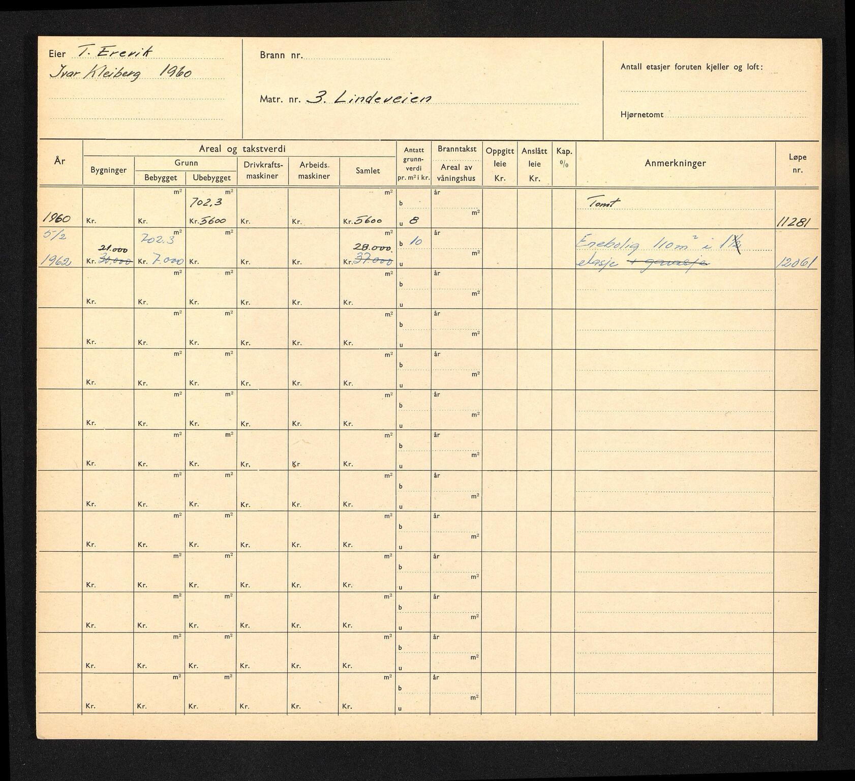 Stavanger kommune. Skattetakstvesenet, BYST/A-0440/F/Fa/Faa/L0028/0006: Skattetakstkort / Lindahlsbakken 4 - Lindeveien - Lindøygata - Litle Marøy - Litle Skippergate 10