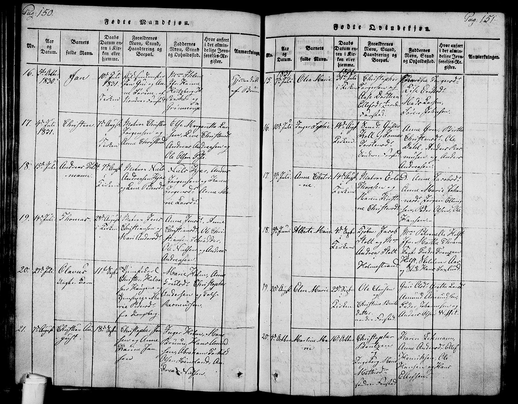 Holmestrand kirkebøker, SAKO/A-346/F/Fa/L0001: Parish register (official) no. 1, 1814-1840, p. 150-151