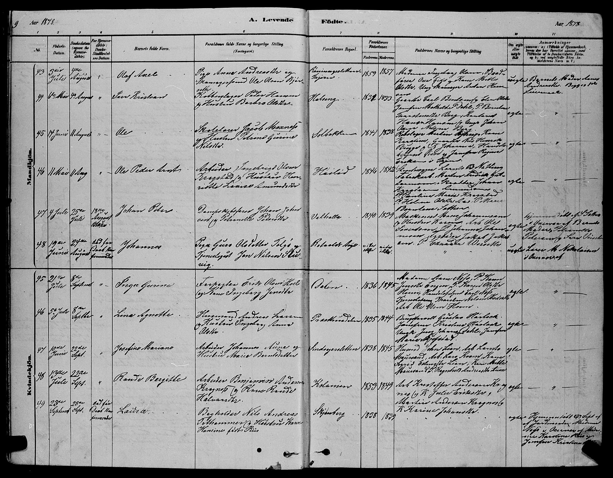 Ministerialprotokoller, klokkerbøker og fødselsregistre - Sør-Trøndelag, AV/SAT-A-1456/606/L0312: Parish register (copy) no. 606C08, 1878-1894, p. 9