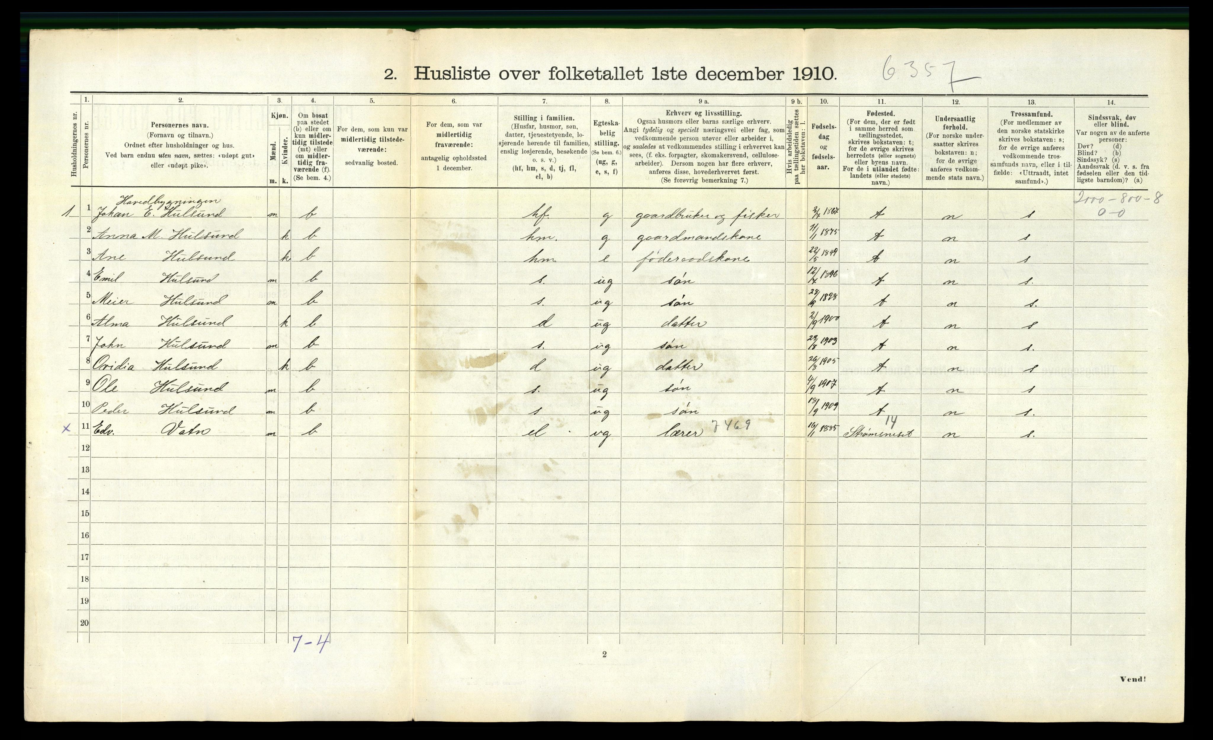 RA, 1910 census for Stjørna, 1910, p. 562