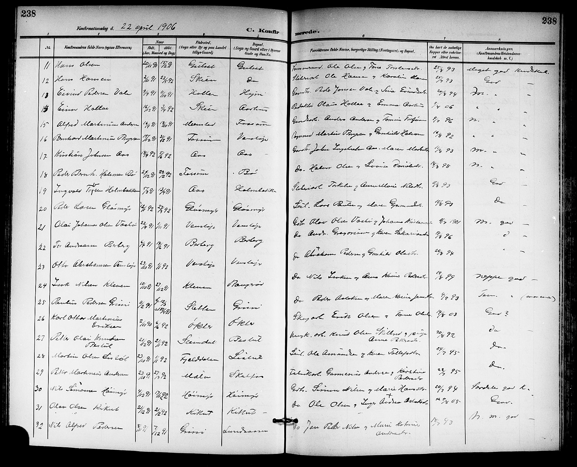 Gjerpen kirkebøker, SAKO/A-265/G/Ga/L0003: Parish register (copy) no. I 3, 1901-1919, p. 238