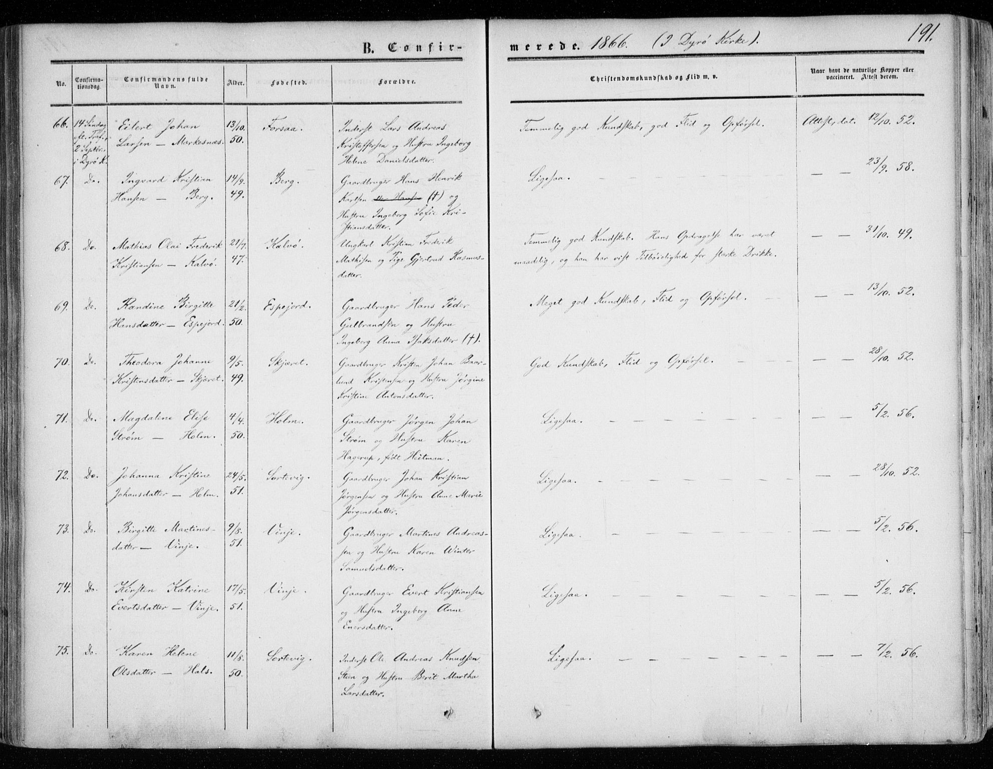 Tranøy sokneprestkontor, AV/SATØ-S-1313/I/Ia/Iaa/L0007kirke: Parish register (official) no. 7, 1856-1866, p. 191