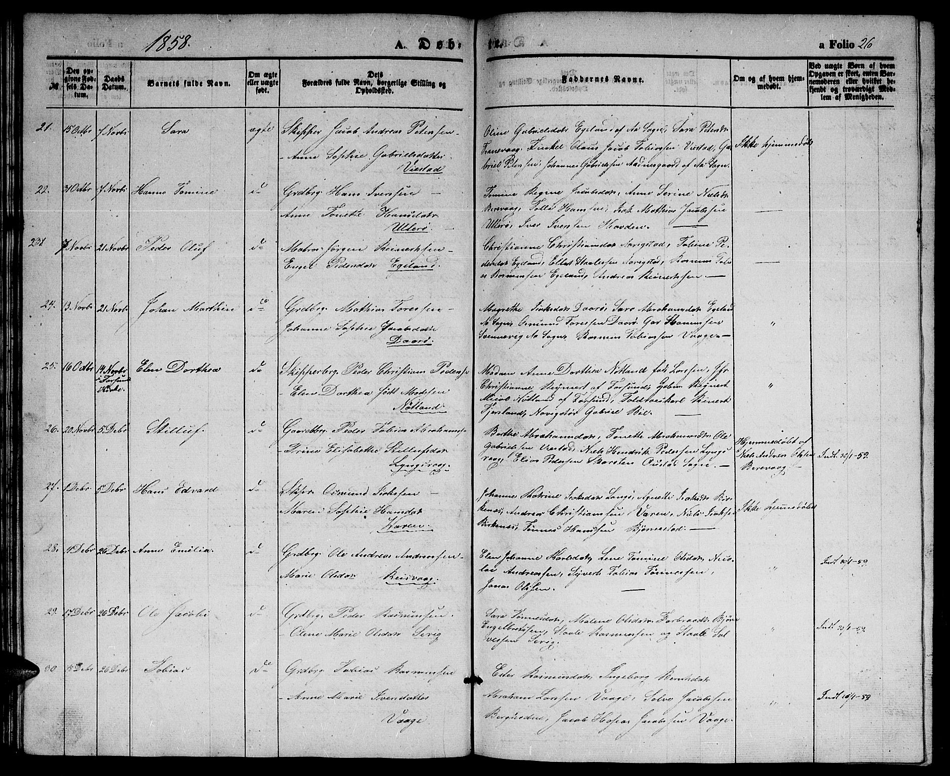 Herad sokneprestkontor, SAK/1111-0018/F/Fb/Fbb/L0002: Parish register (copy) no. B 2, 1853-1871, p. 26