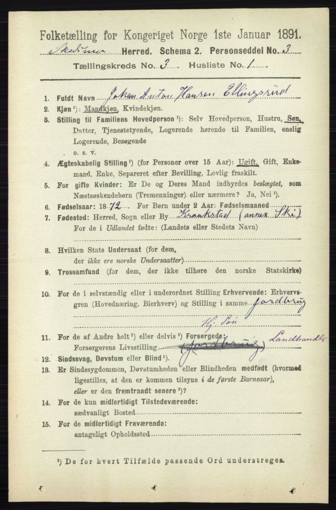 RA, 1891 census for 0231 Skedsmo, 1891, p. 1306