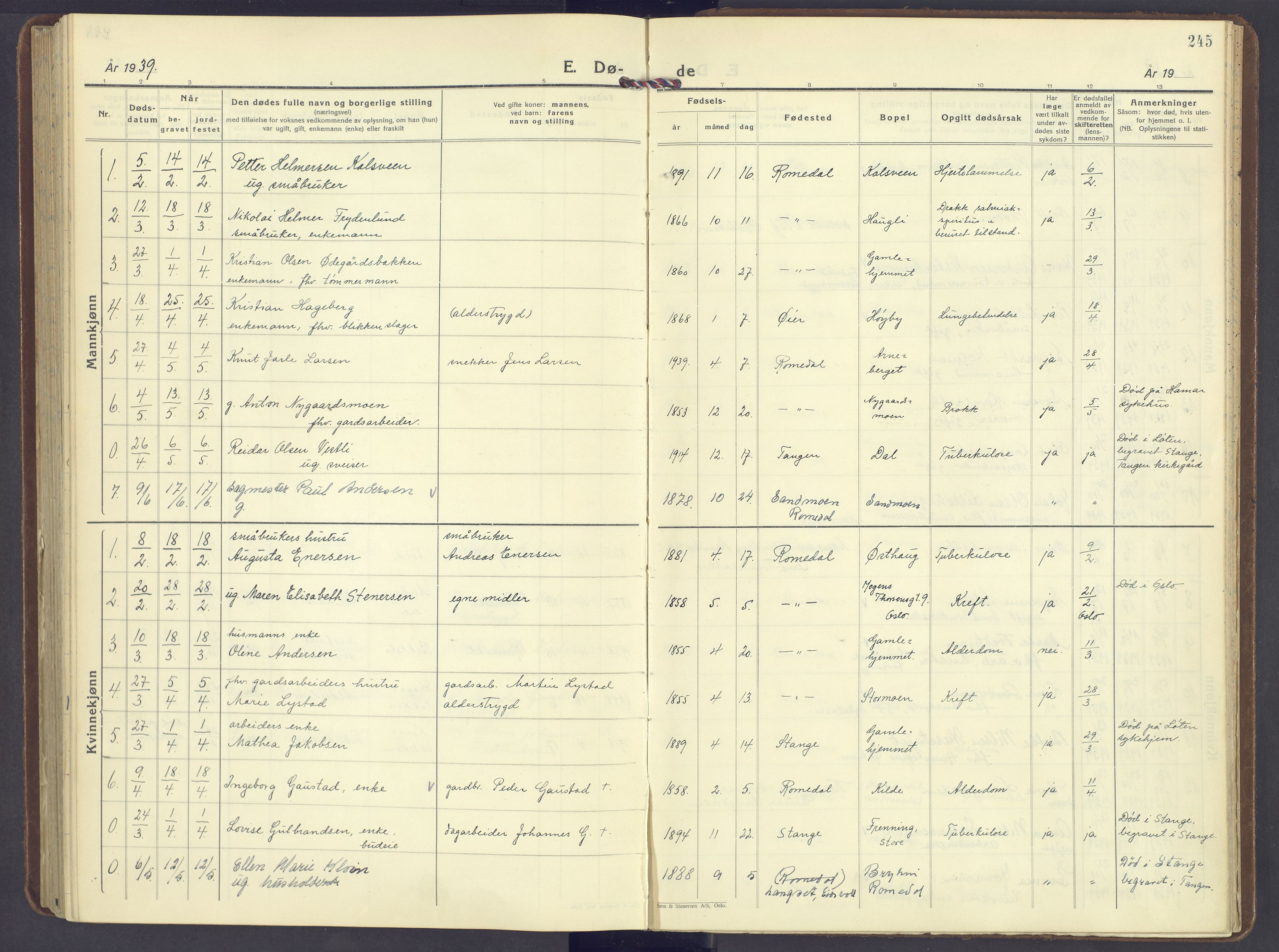 Romedal prestekontor, SAH/PREST-004/K/L0014: Parish register (official) no. 14, 1936-1949, p. 245