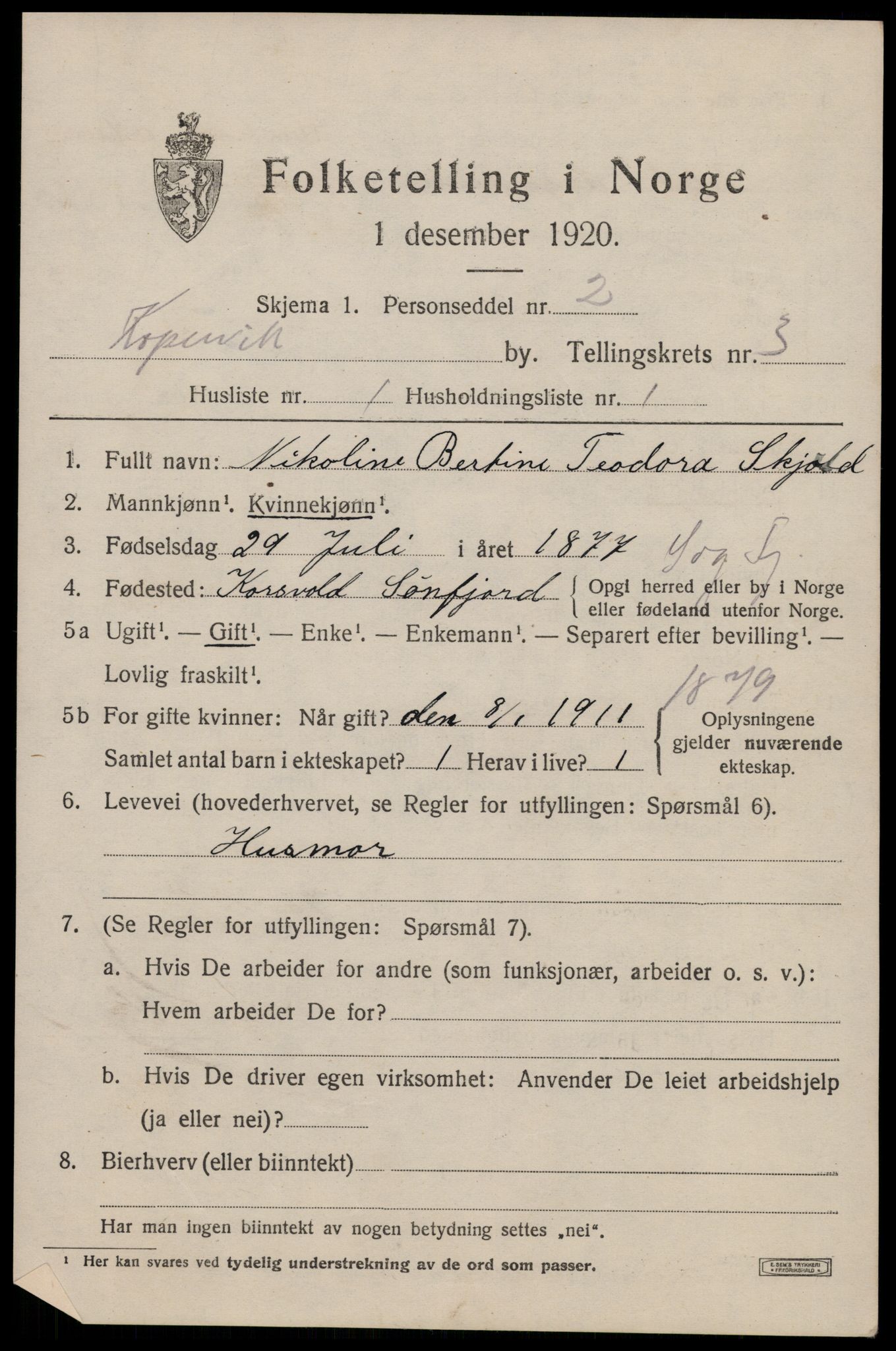 SAST, 1920 census for Kopervik, 1920, p. 4098