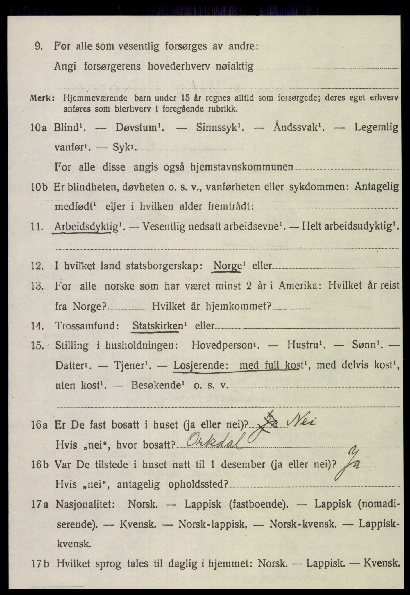 SAT, 1920 census for Snåsa, 1920, p. 4319