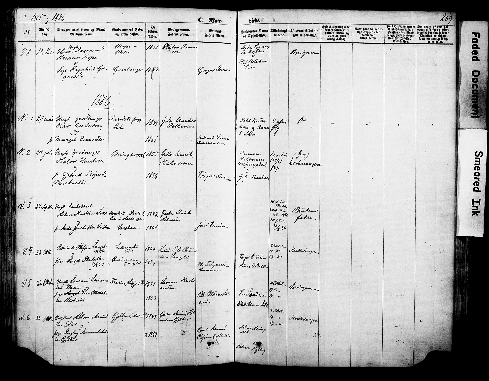 Vinje kirkebøker, SAKO/A-312/F/Fa/L0005: Parish register (official) no. I 5, 1870-1886, p. 289