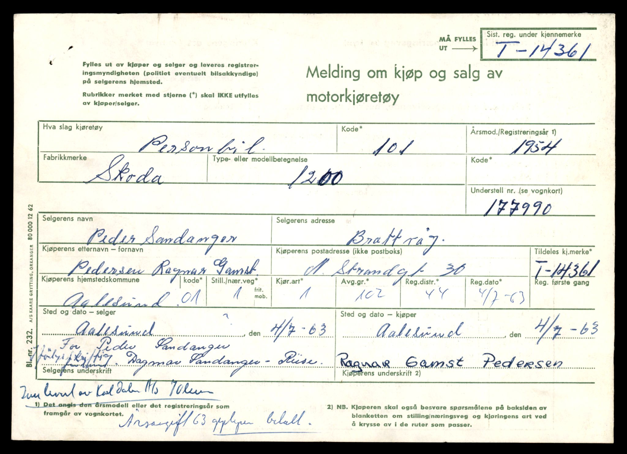 Møre og Romsdal vegkontor - Ålesund trafikkstasjon, SAT/A-4099/F/Fe/L0045: Registreringskort for kjøretøy T 14320 - T 14444, 1927-1998, p. 1185