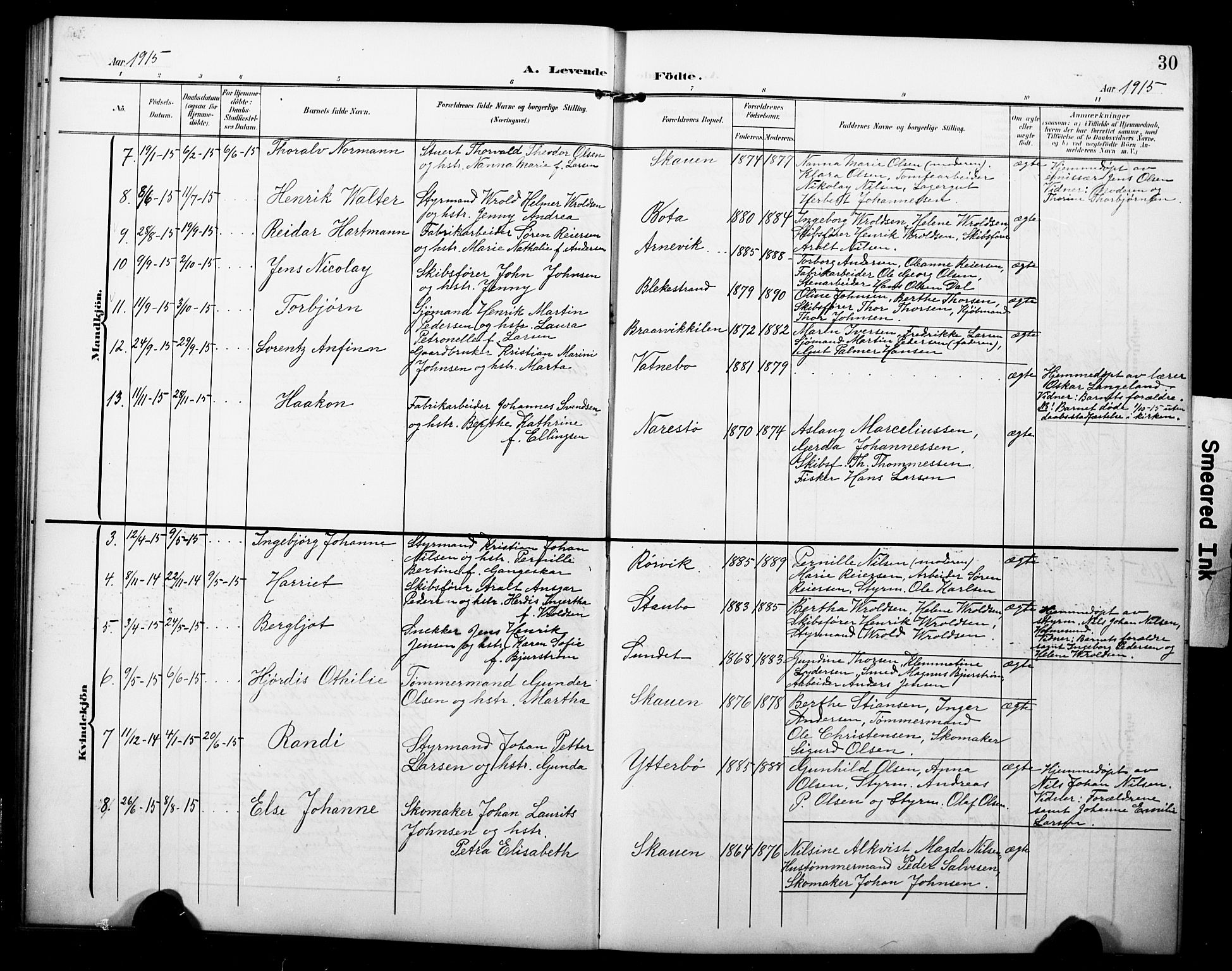 Dypvåg sokneprestkontor, AV/SAK-1111-0007/F/Fb/Fbb/L0005: Parish register (copy) no. B 5, 1905-1924, p. 30