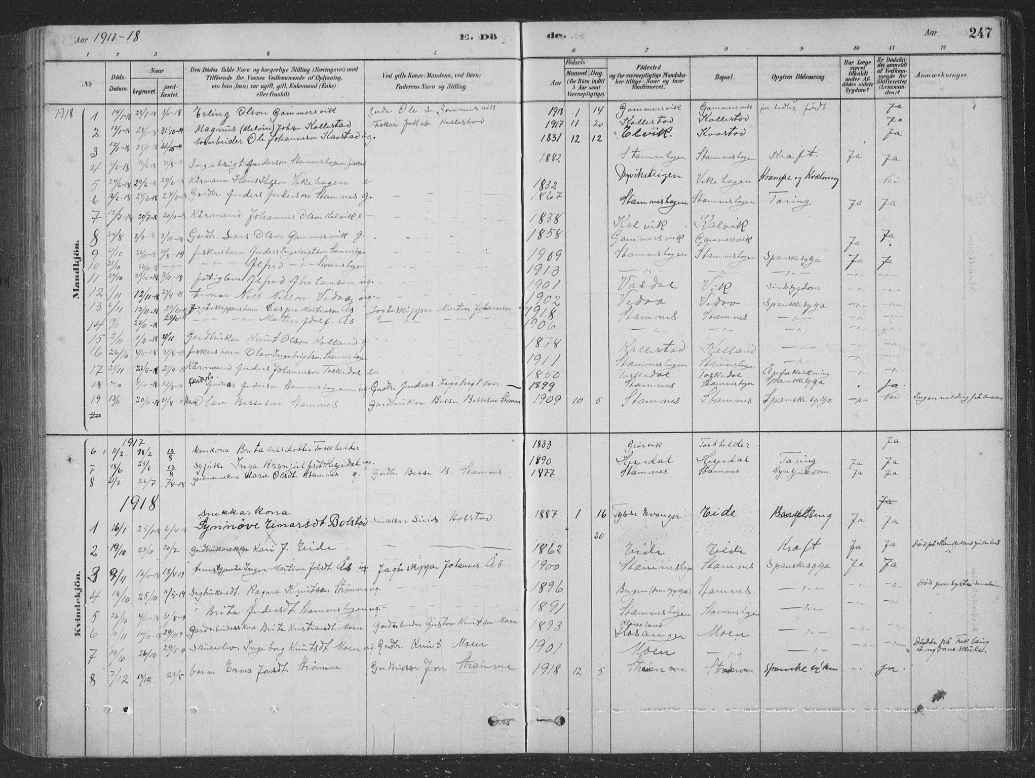 Vaksdal Sokneprestembete, SAB/A-78901/H/Hab: Parish register (copy) no. D 1, 1878-1939, p. 247