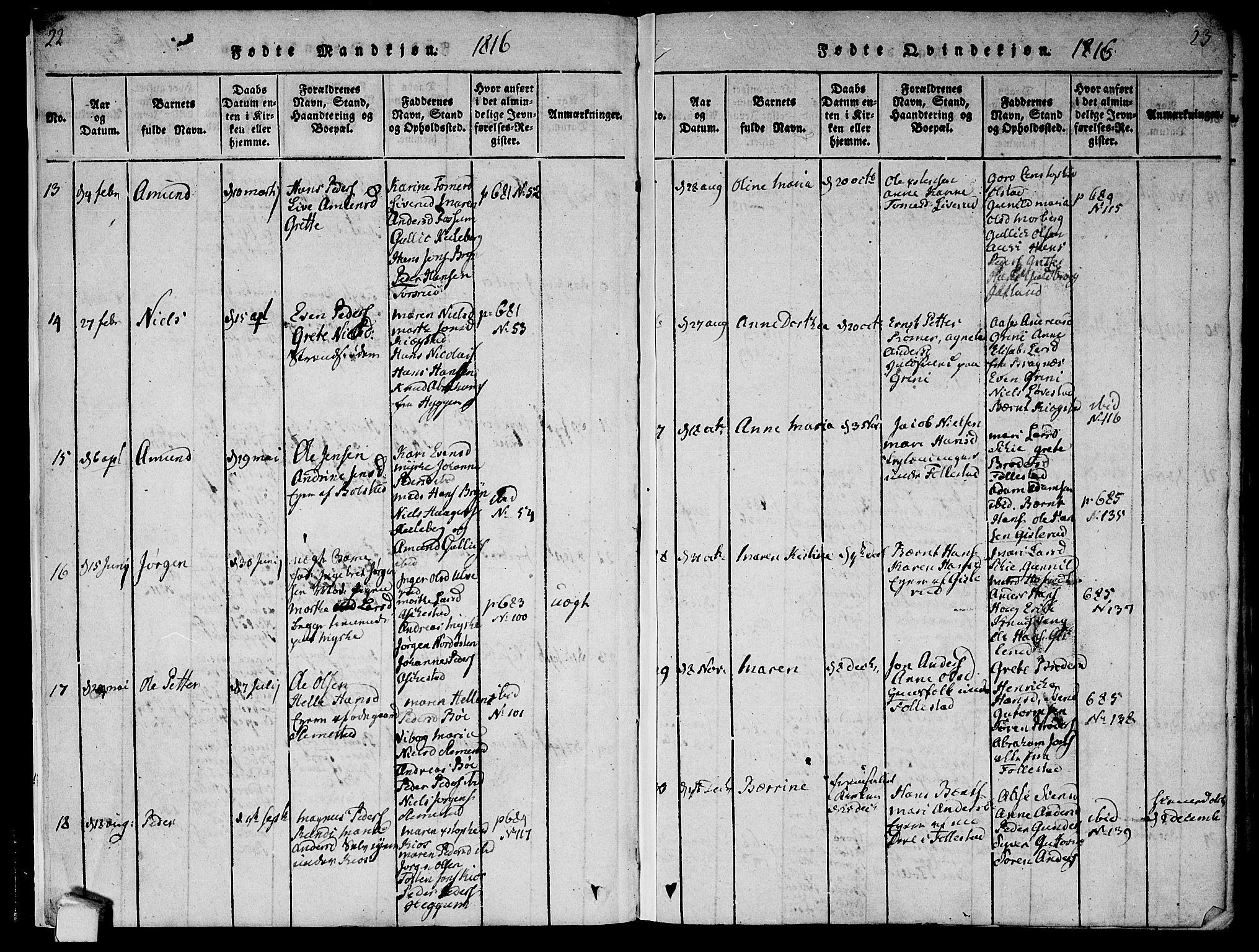 Røyken kirkebøker, AV/SAKO-A-241/F/Fa/L0004: Parish register (official) no. 4, 1814-1832, p. 22-23