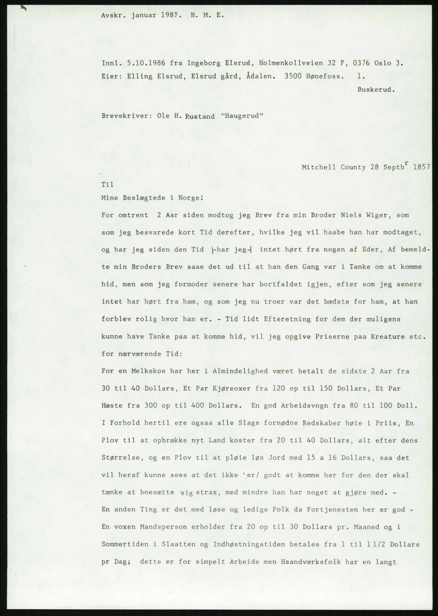 Samlinger til kildeutgivelse, Amerikabrevene, AV/RA-EA-4057/F/L0018: Innlån fra Buskerud: Elsrud, 1838-1914, p. 1157