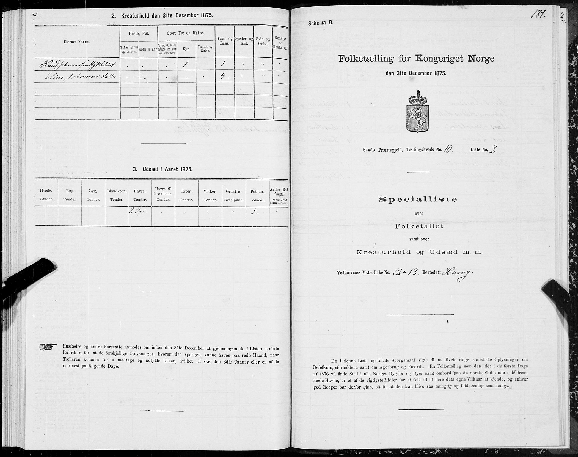 SAT, 1875 census for 1514P Sande, 1875, p. 4181