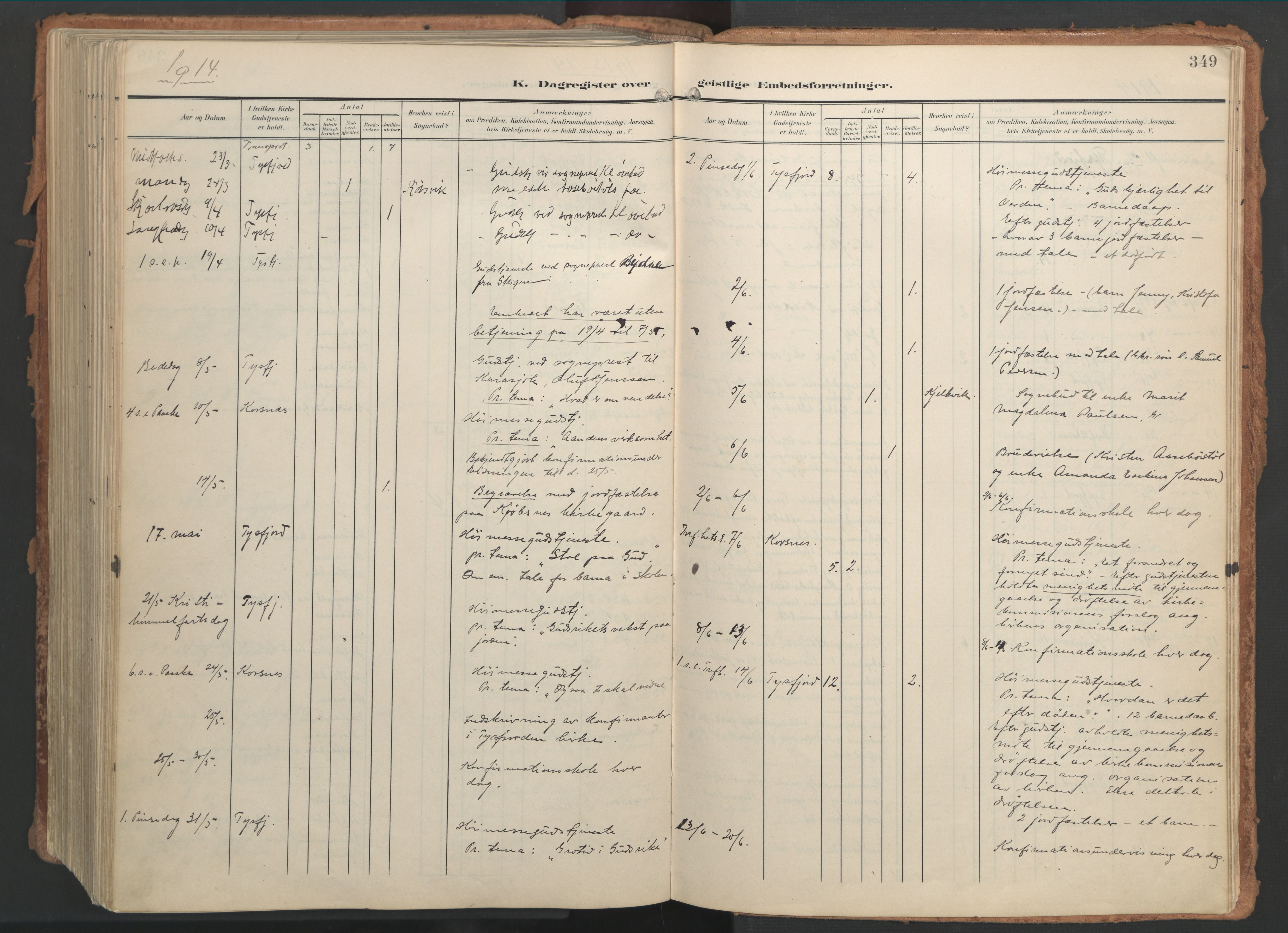 Ministerialprotokoller, klokkerbøker og fødselsregistre - Nordland, AV/SAT-A-1459/861/L0871: Parish register (official) no. 861A06, 1903-1916, p. 349