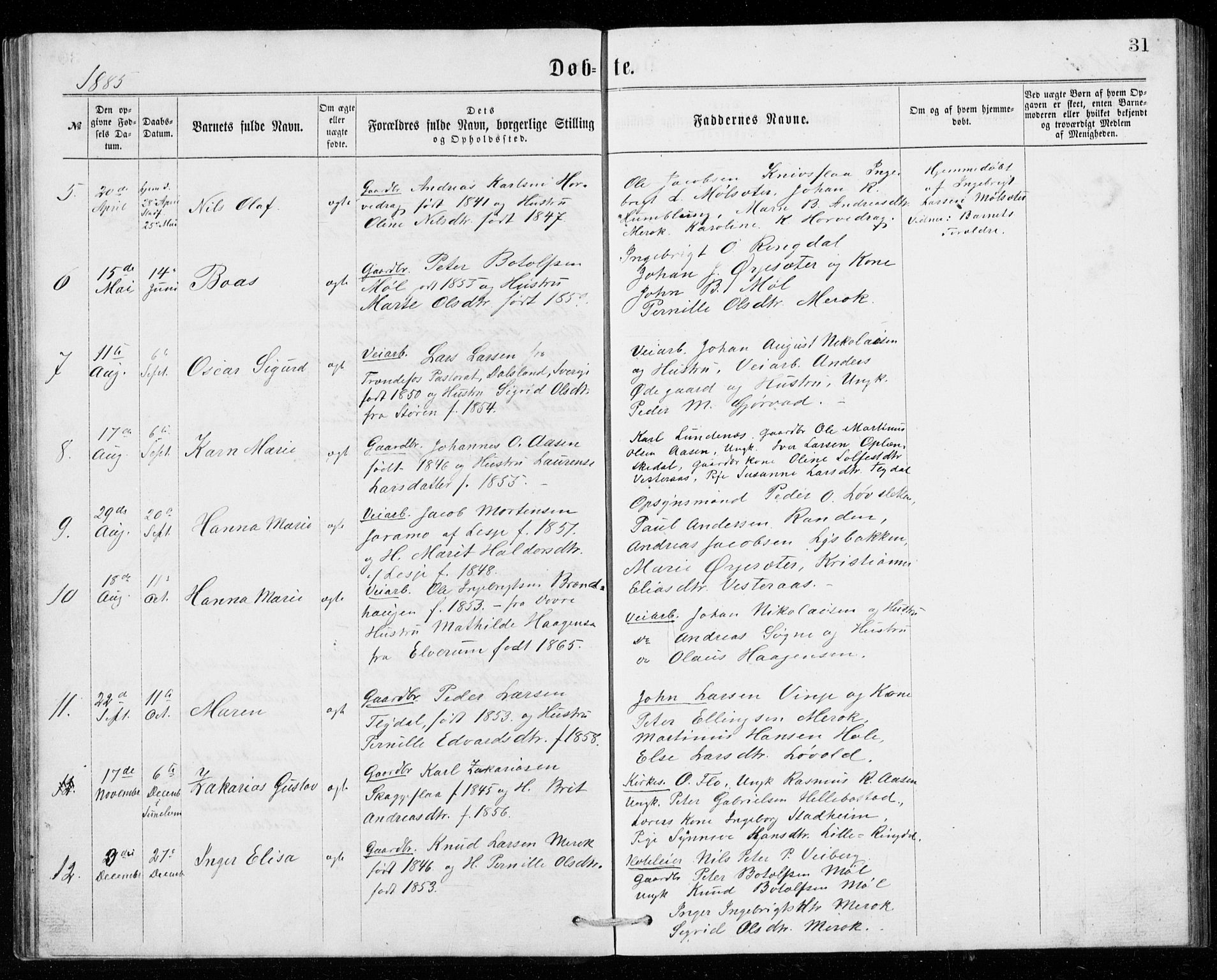 Ministerialprotokoller, klokkerbøker og fødselsregistre - Møre og Romsdal, AV/SAT-A-1454/518/L0235: Parish register (copy) no. 518C02, 1867-1888, p. 31