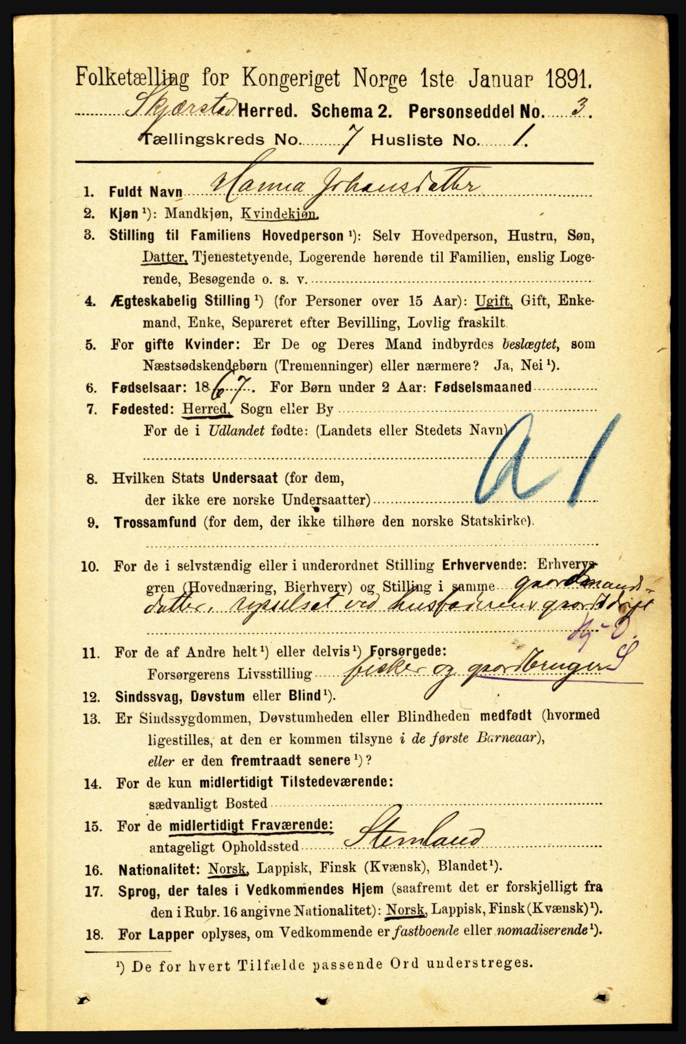 RA, 1891 census for 1842 Skjerstad, 1891, p. 2596